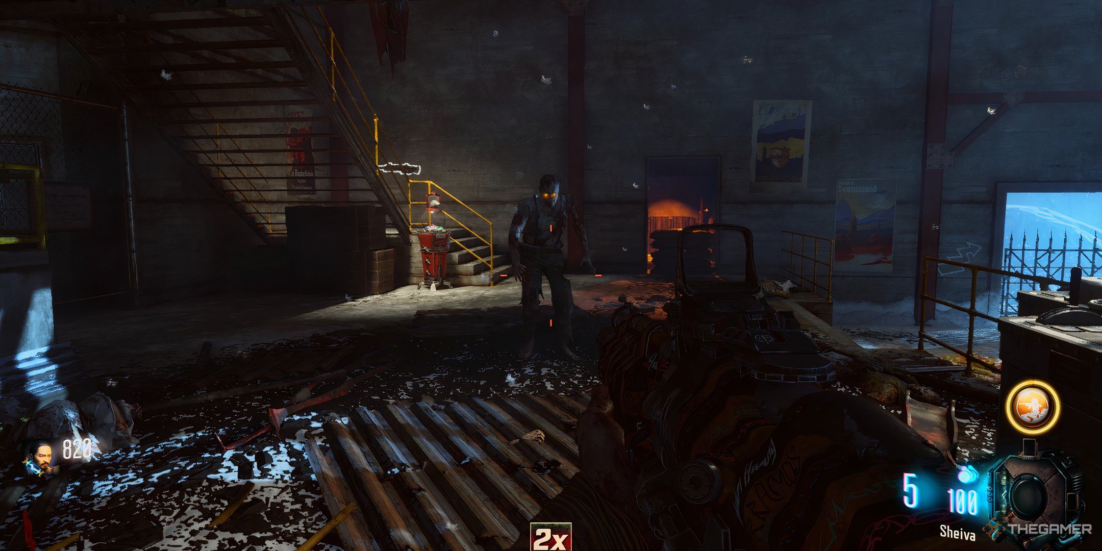 در حال شلیک به یک زامبی در سطح Der Eisendrache در Call of Duty Black Ops 3-1