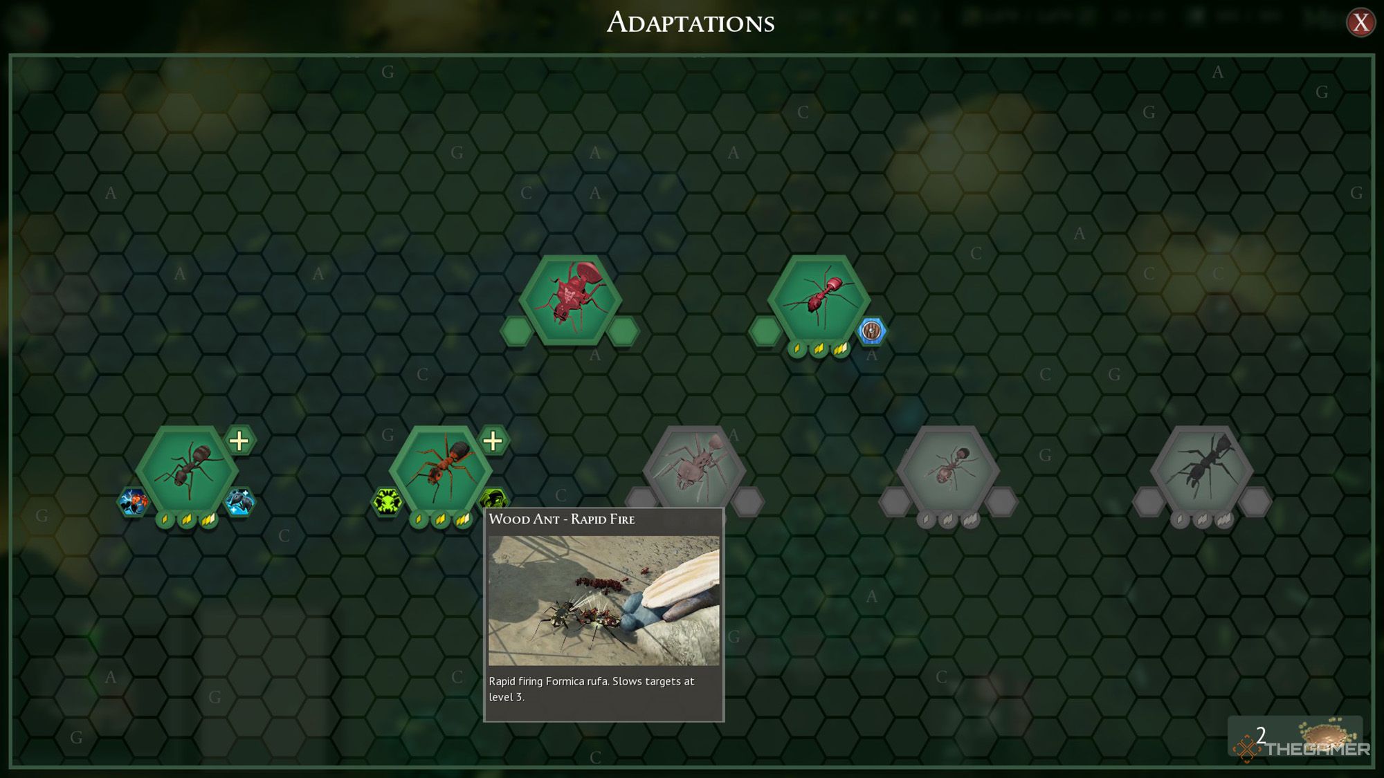Adaptation screen is displayed in Empires of the Undergrowth