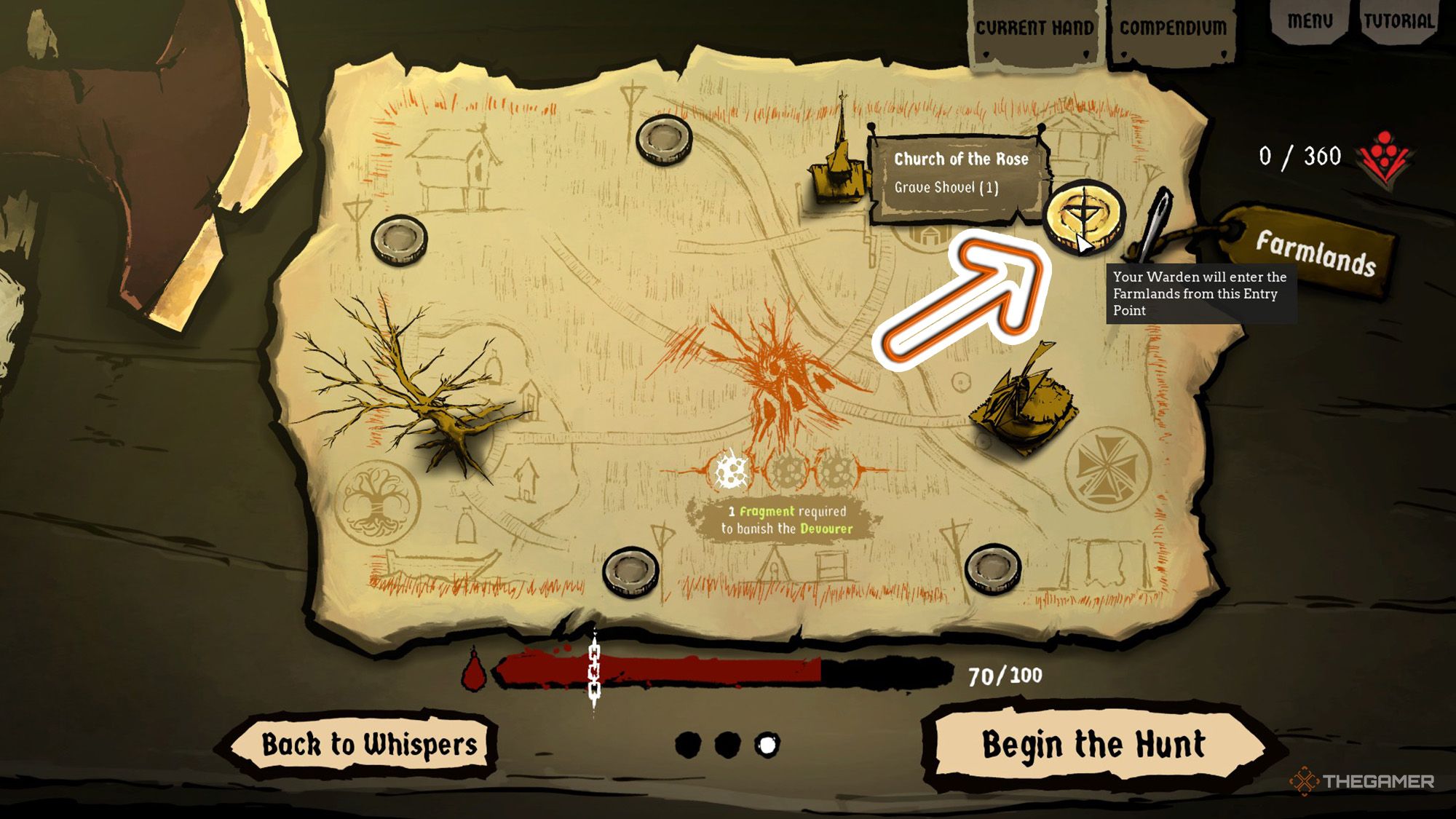 The player is selecting an entry point on the map in Harvest Hunt