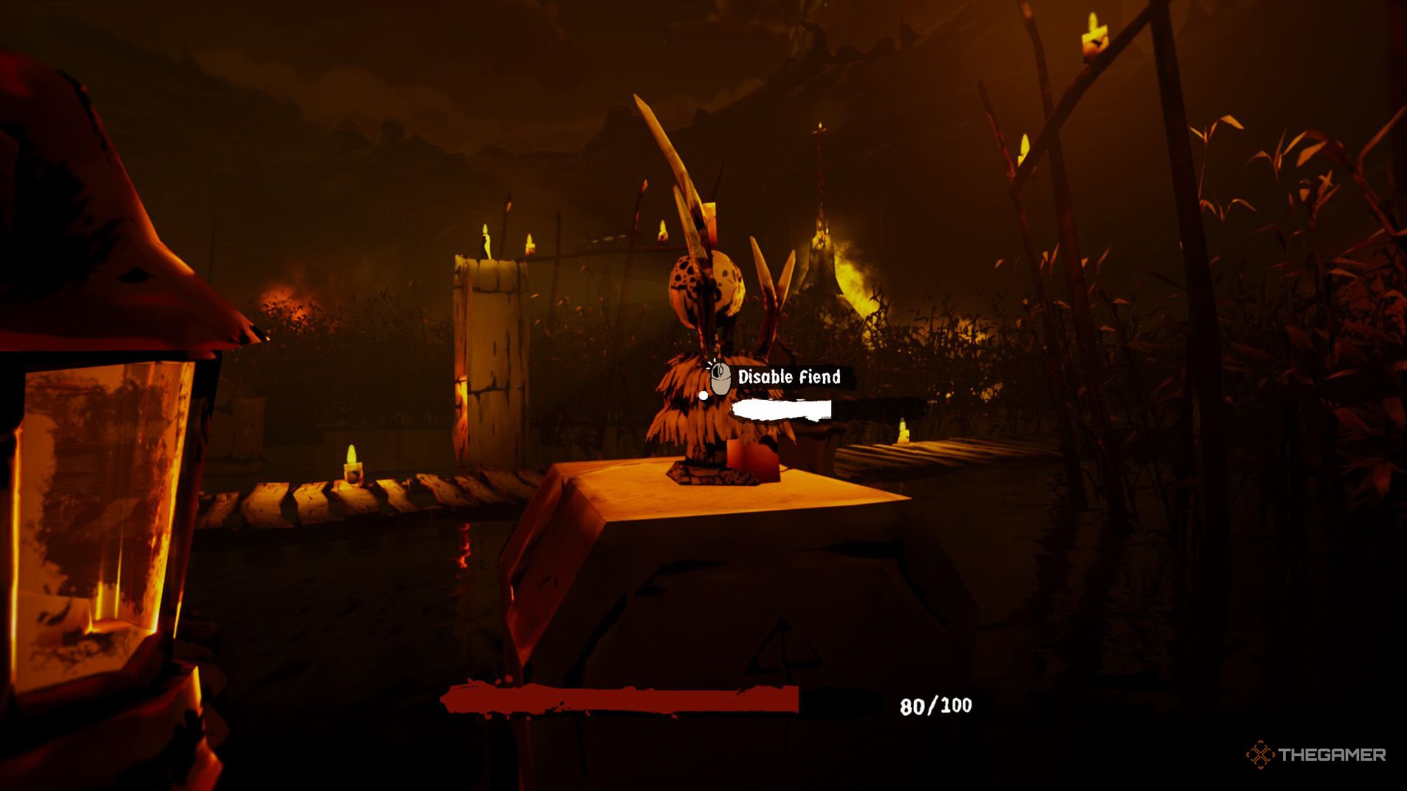The player is disabling a fiend in Harvest Hunt