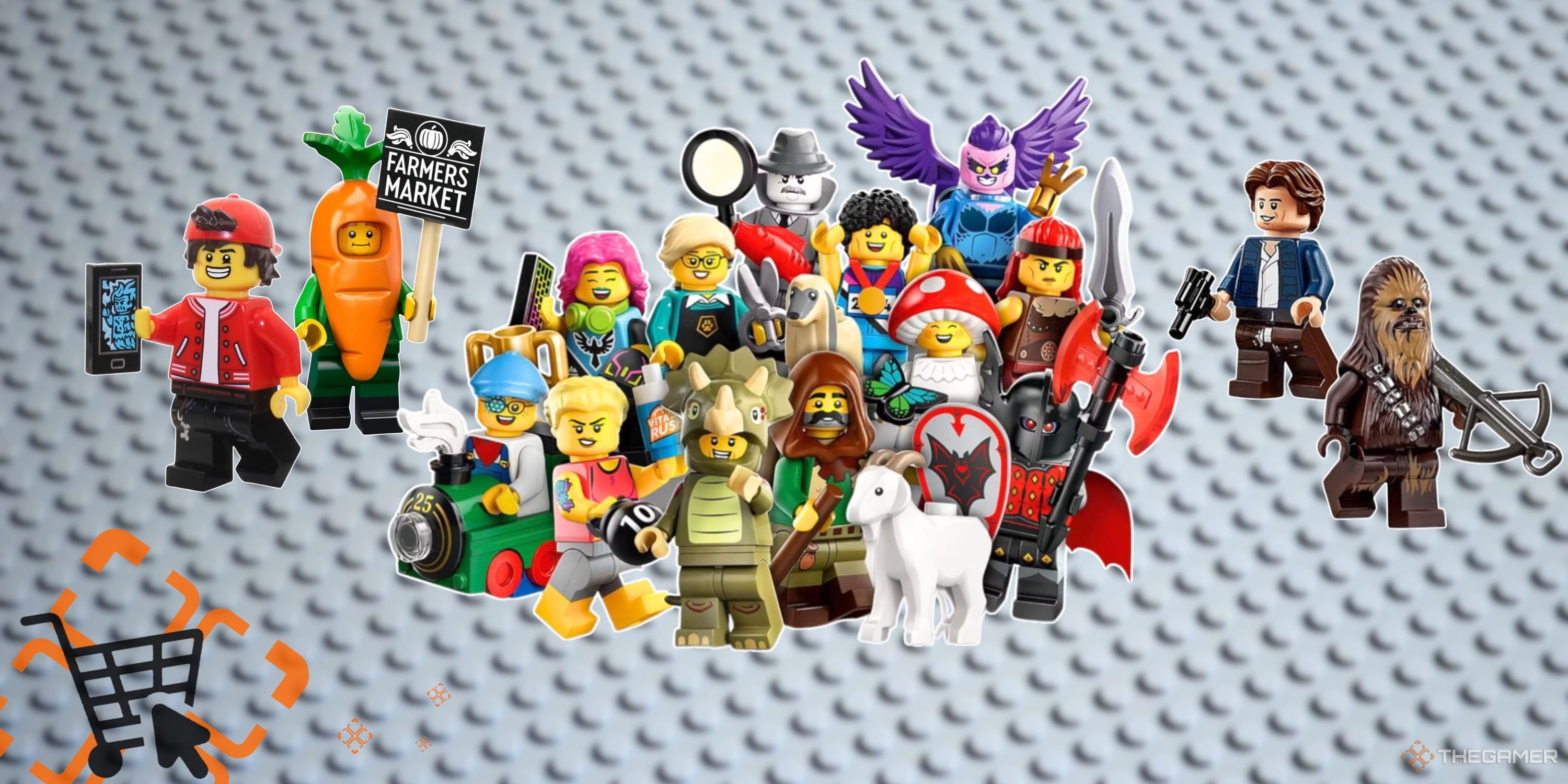 Collage image featuring several different lego figurines