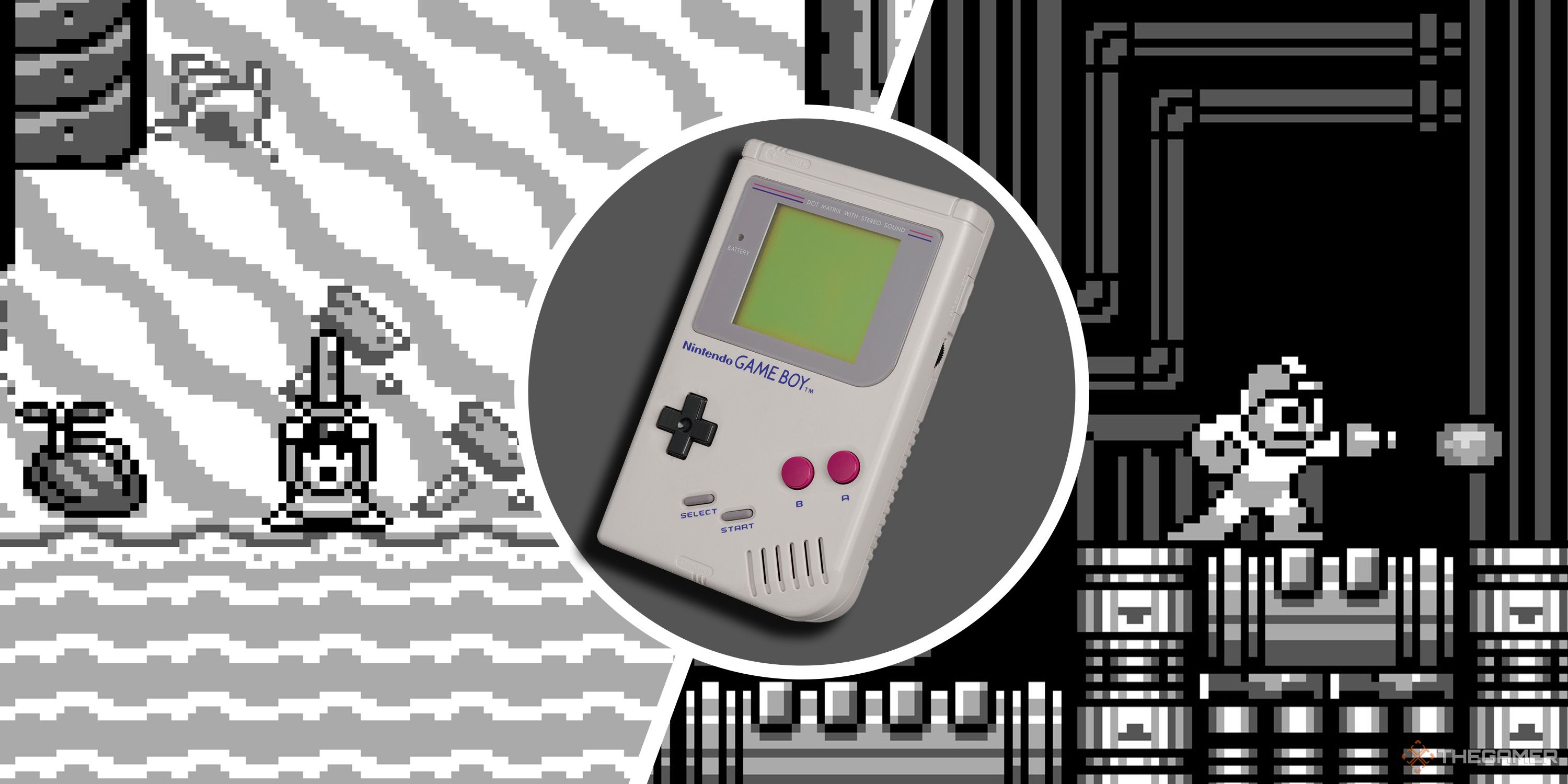 Split image of the Game Boy, Link's Awakening, and Mega Man 5