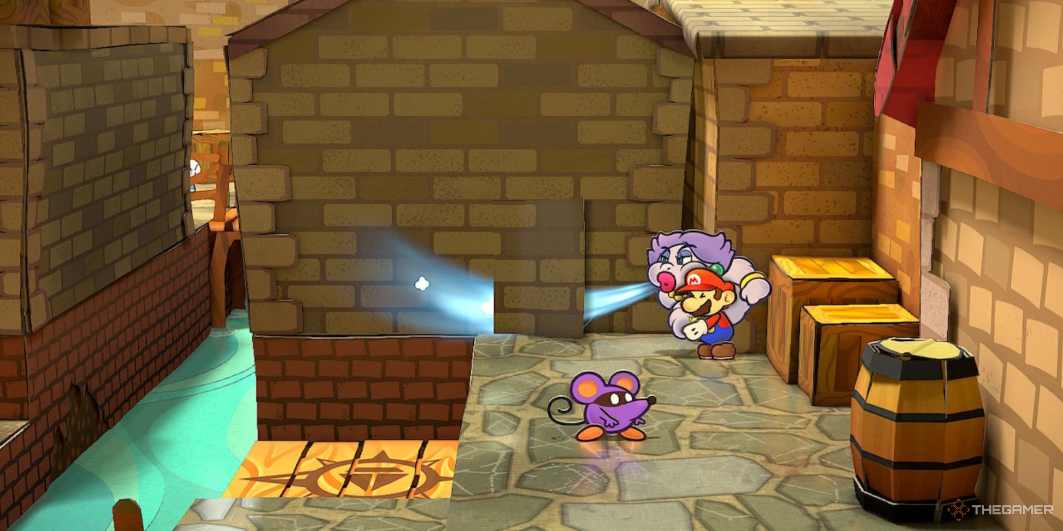 Blowing away a secret back door to the Trouble Center in Paper Mario The Thousand-Year Door