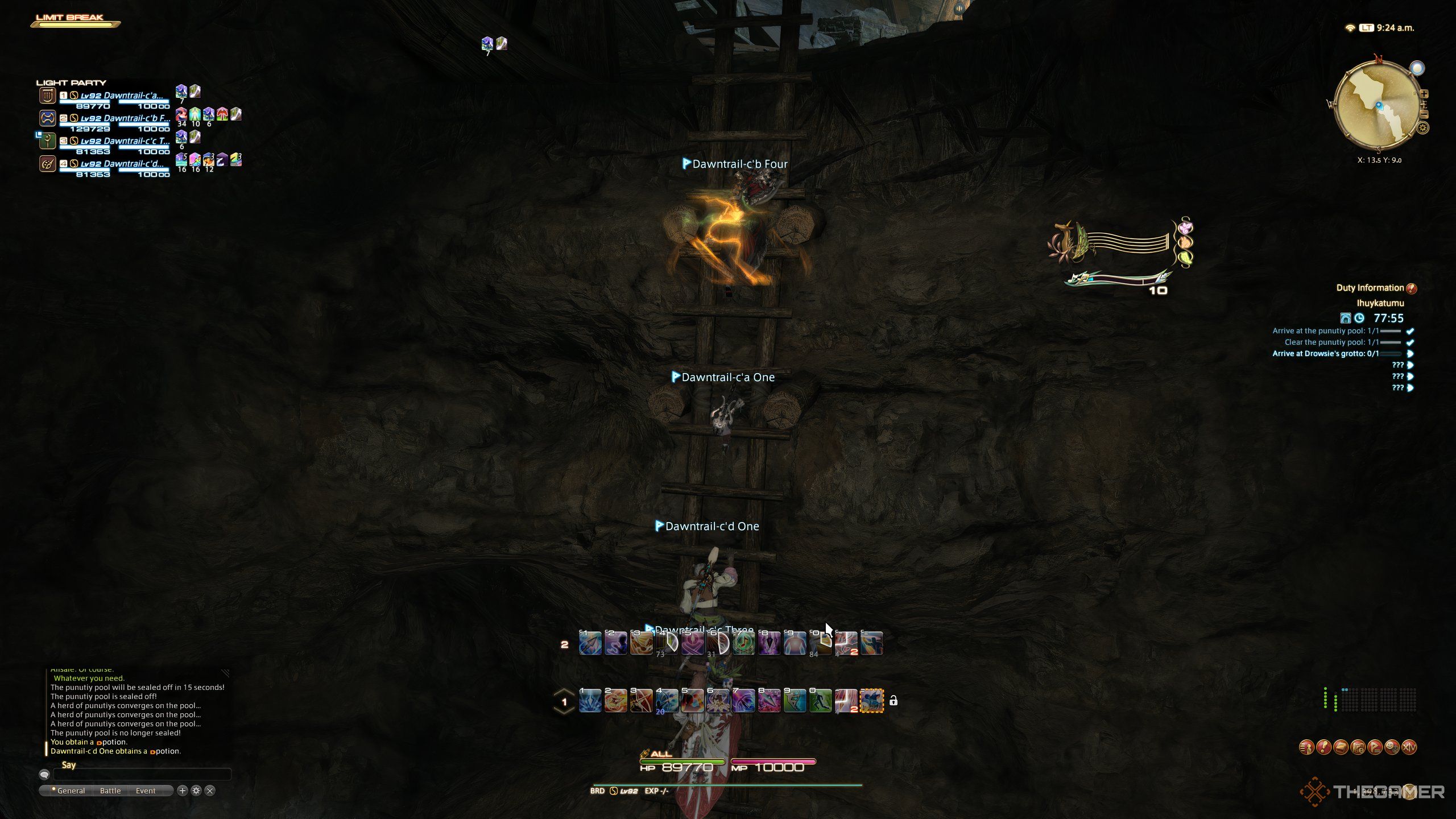 Climbing a ladder in the Ihuykatumu dungeon in Final Fantasy 14.