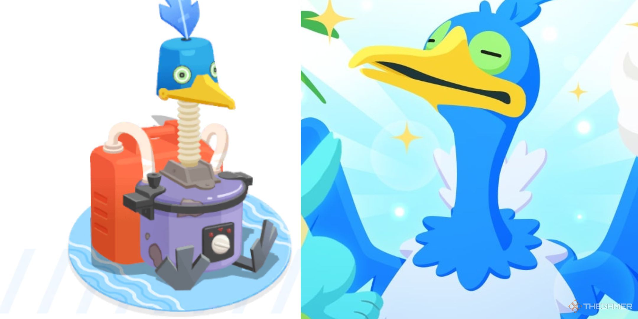 Cramorant from Pokemon Sleep next to the Cram-o-matic