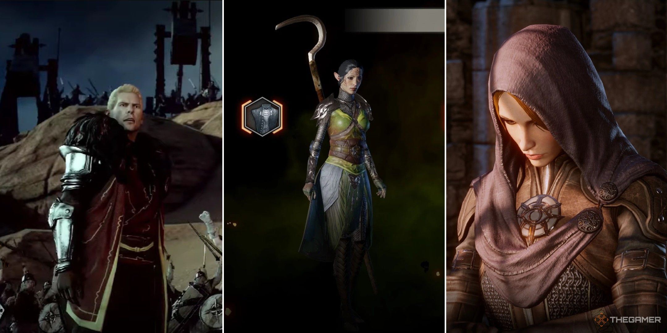 Dragon age inquisition collague showing cullen, the player character and leliana