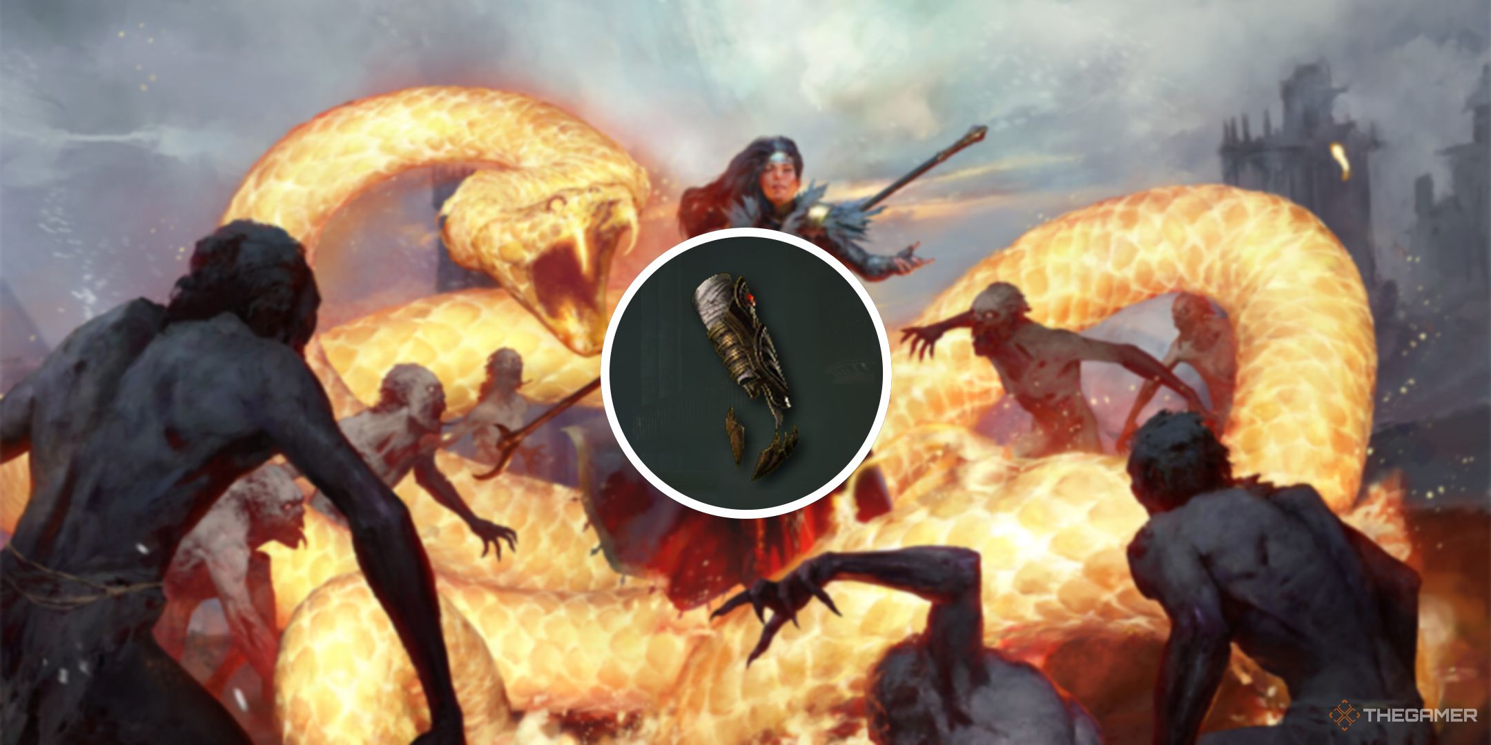 flameweaver gloves circled in front of sorcerer hydra art