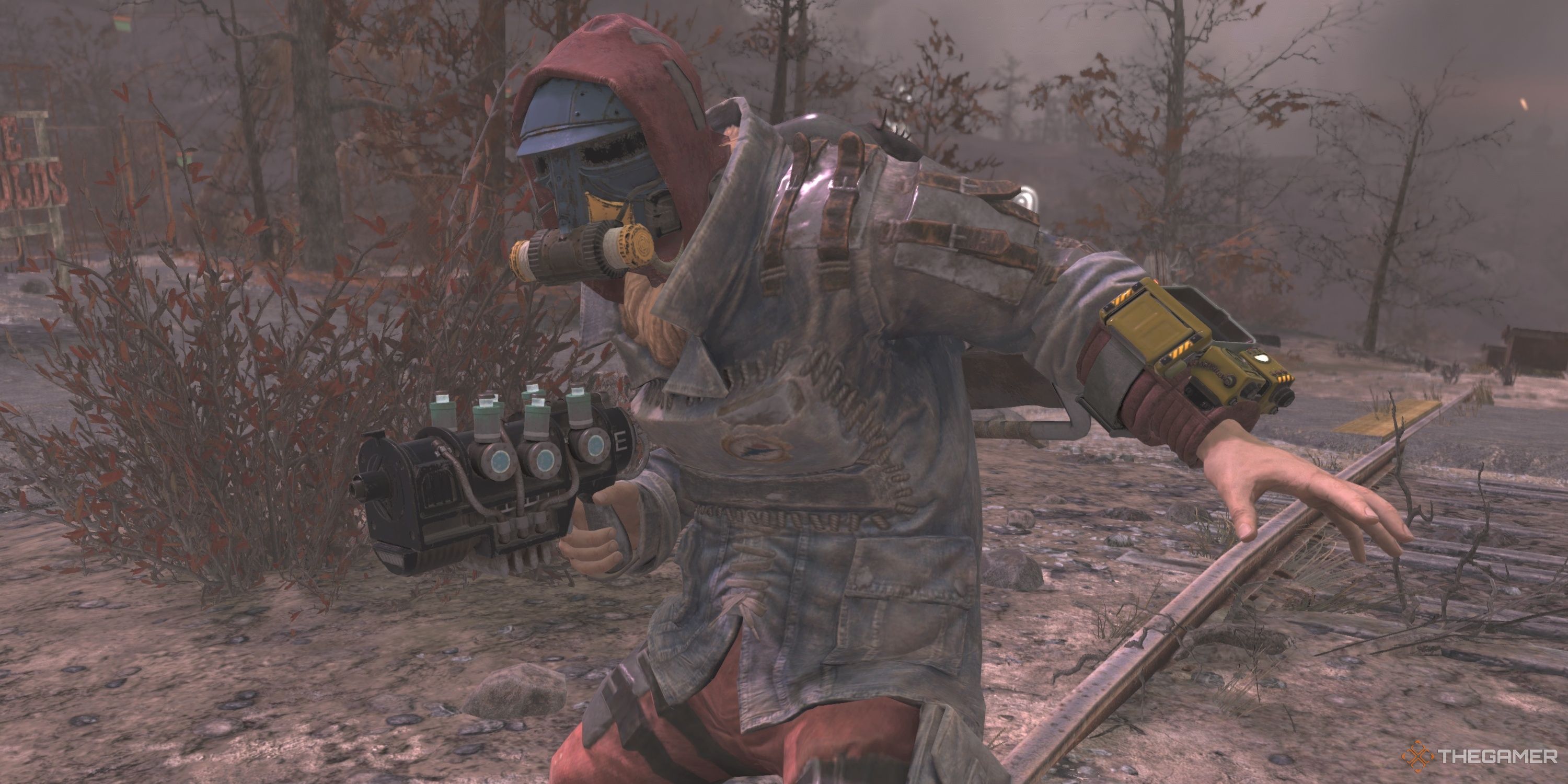 A Vault Dweller holding a Plasma Pistol in Fallout 76.