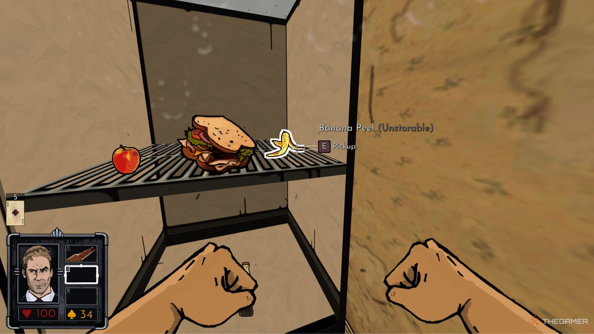 A player looking at the leftover food in the fridge in Michael&rsquo;s apartment in Fallen Aces.