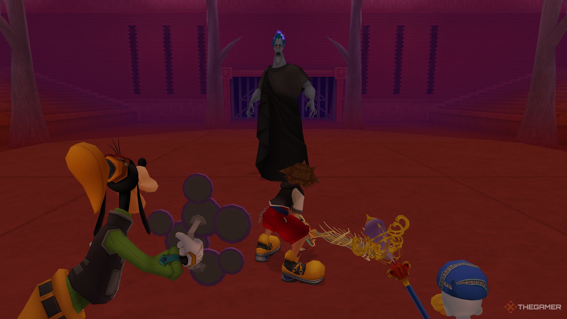 The party preparing to battle against Hades in the Hades Cup at Olympus Colosseum in Kingdom Hearts Final Mix.
