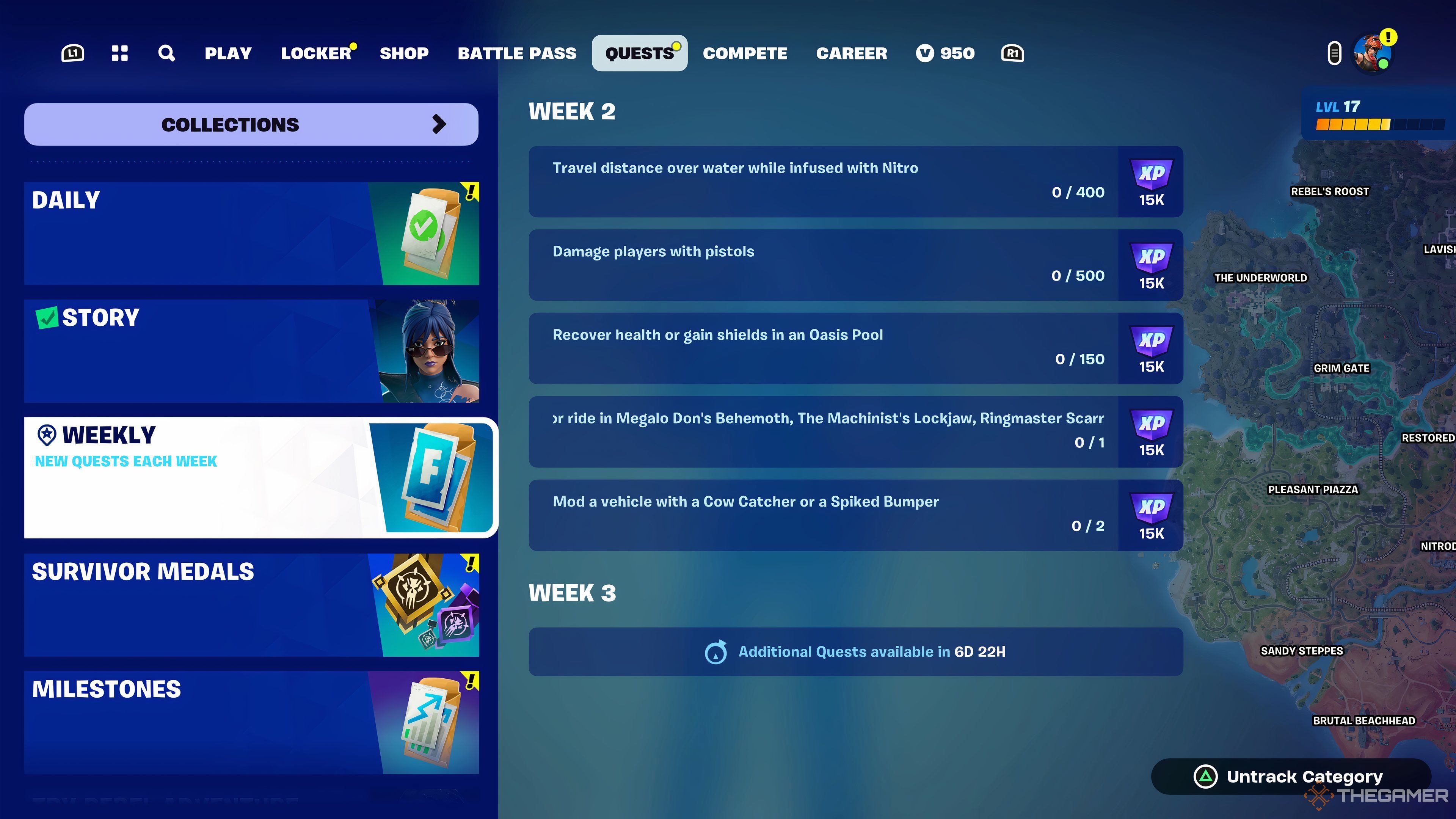 Screenshot of the week 2 quests in Fortnite Chapter 5 Season 3.