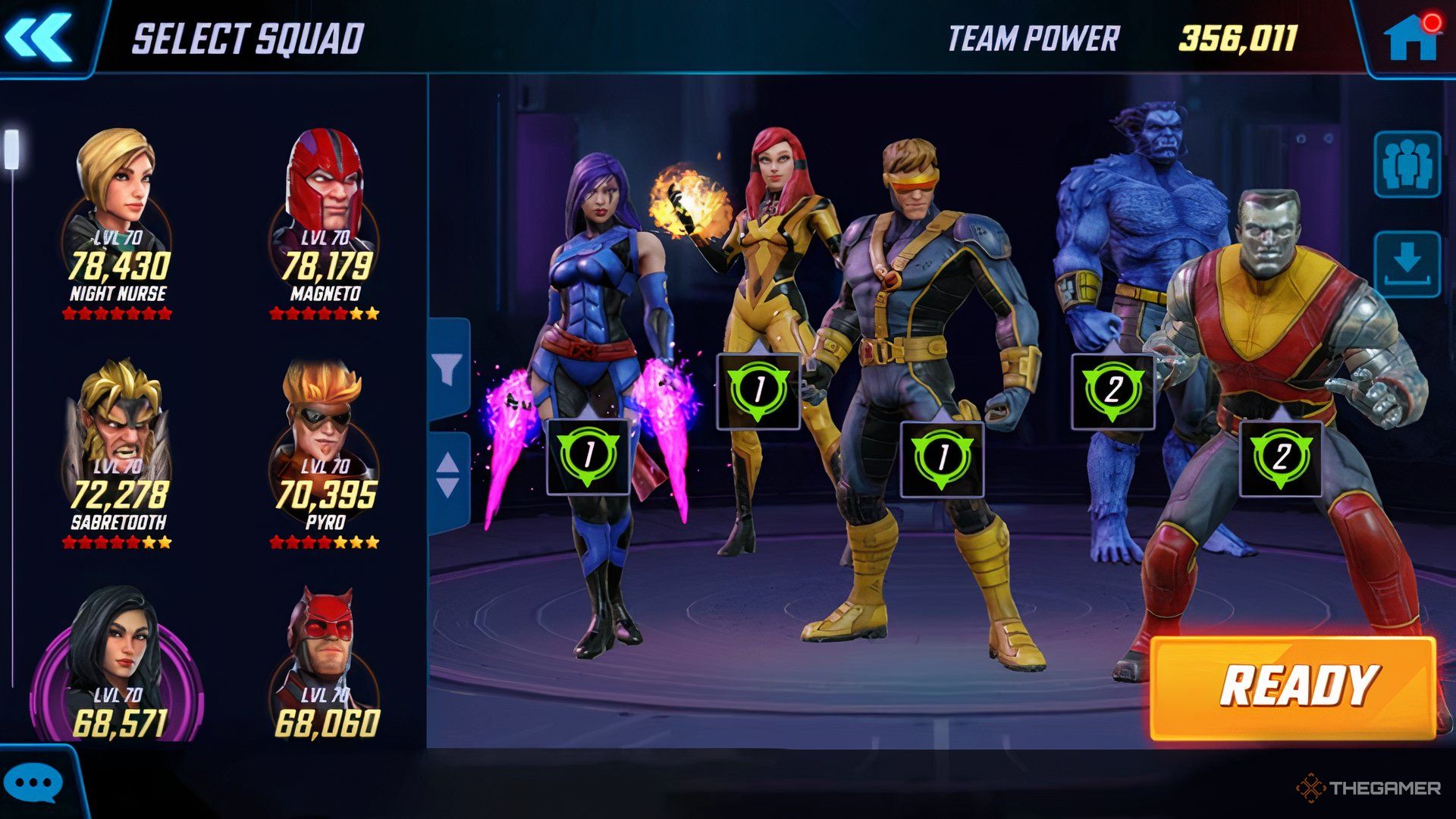 Marvel Strike Force, Choosing a team (featuring the X-Men)