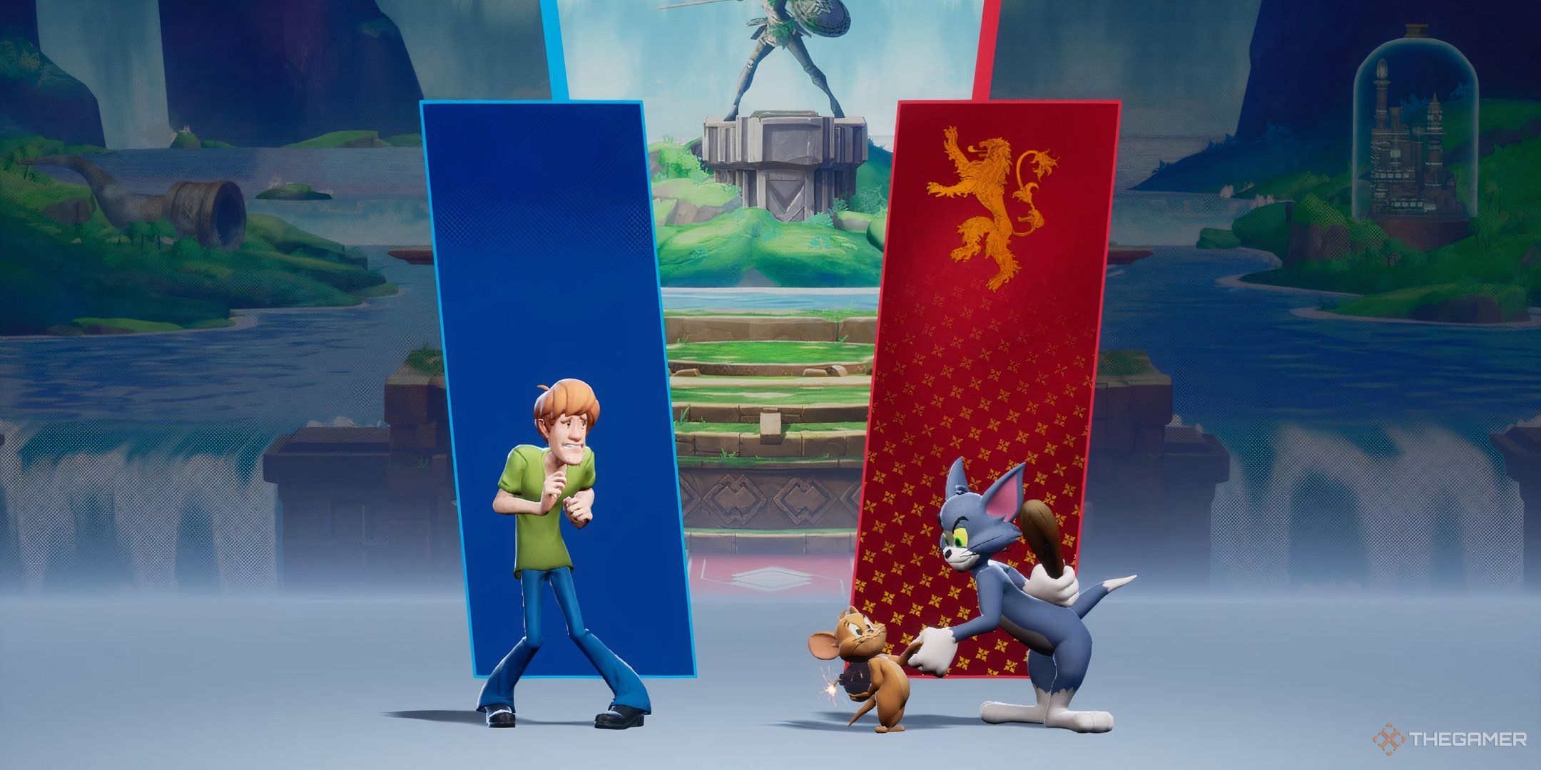 Characters posing in the Pre-Match screen in MultiVersus.