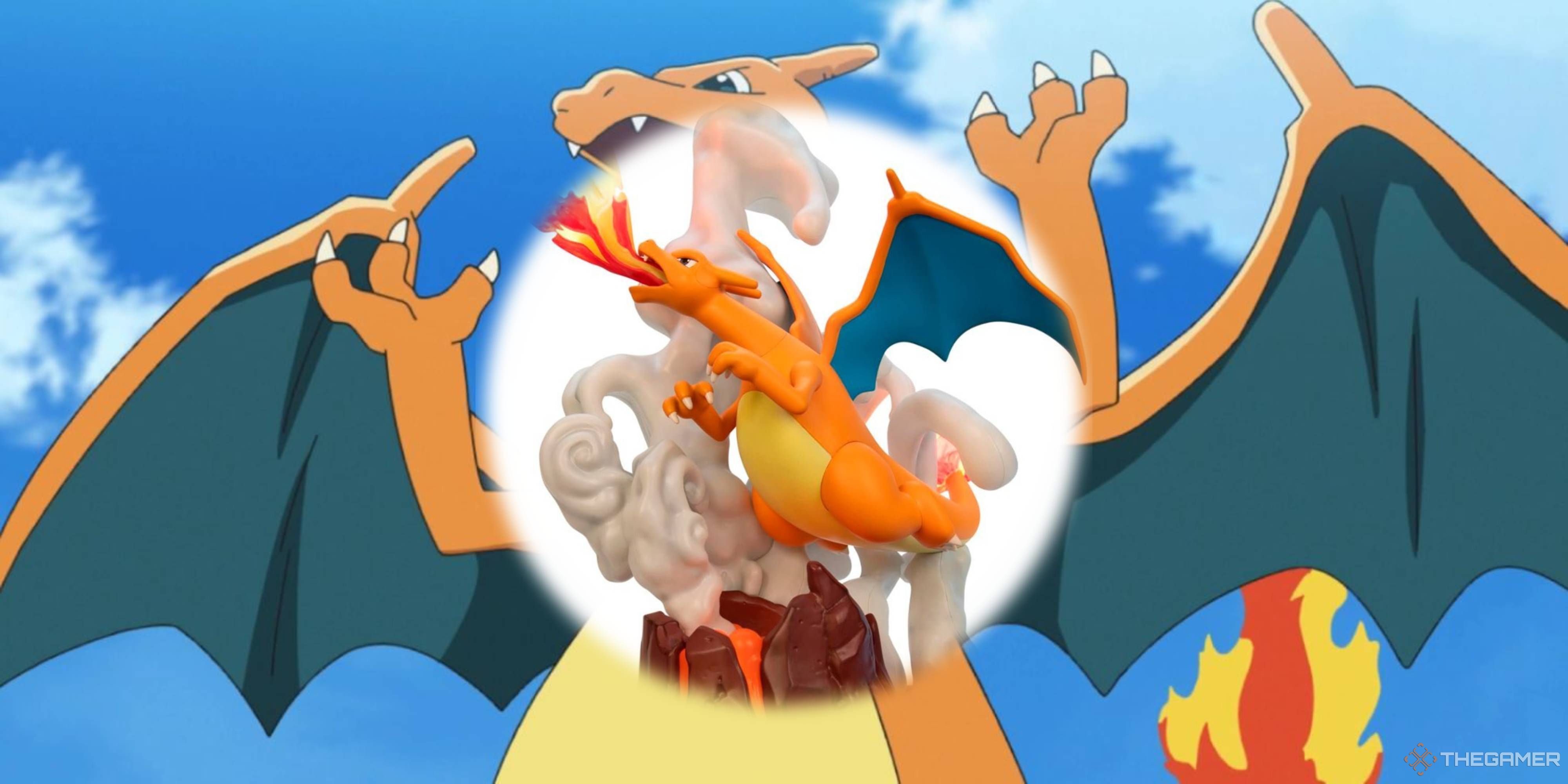 charizard statue on a charizard in the pokemon anime background