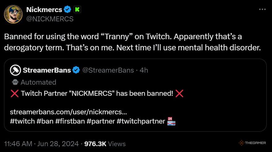 Nickmercs забанили на Twitch из-за трансфобии