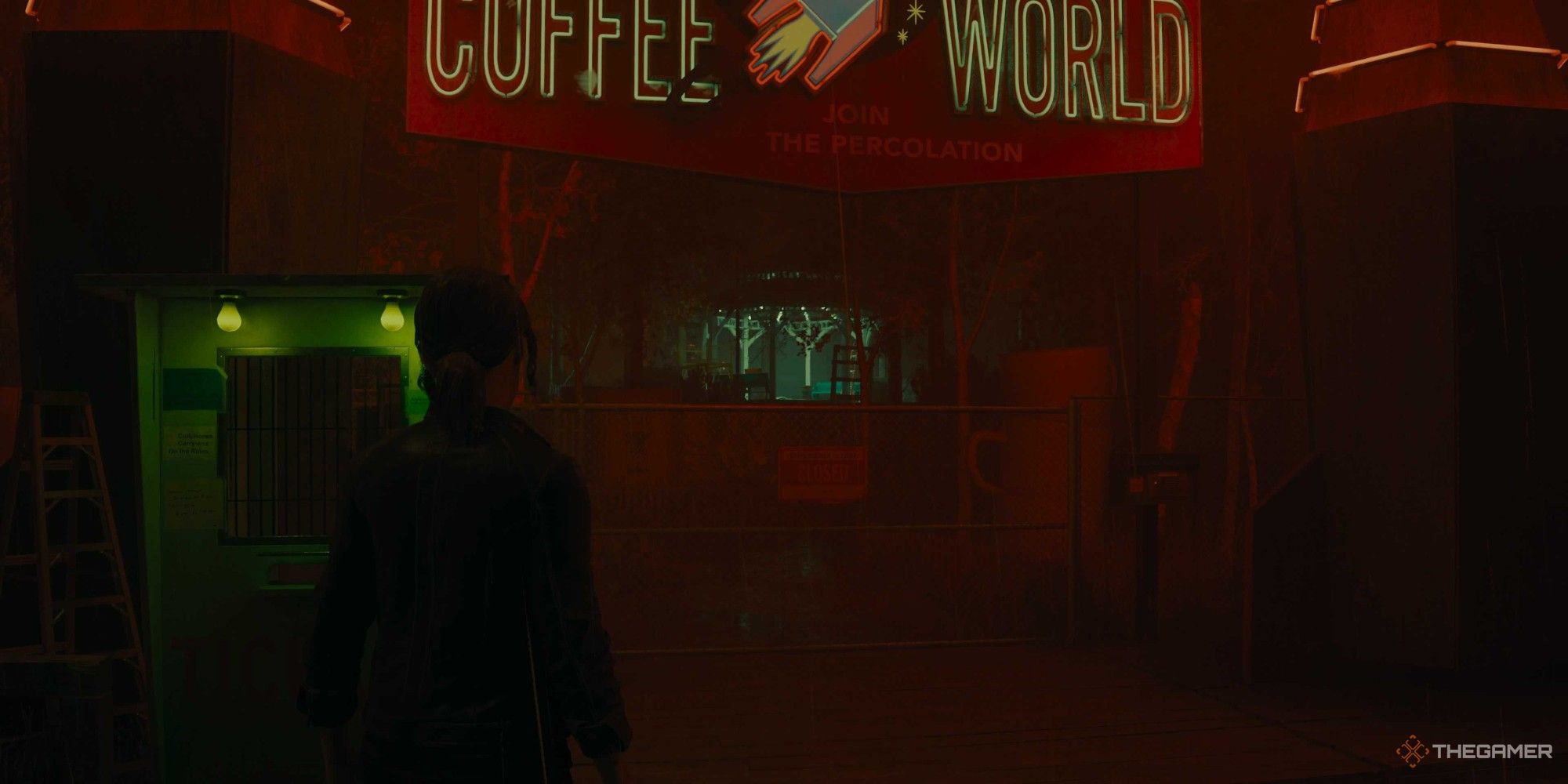 The entrance to Coffee World in Alan Wake 2: Night Springs DLC Episode 2 North Star.