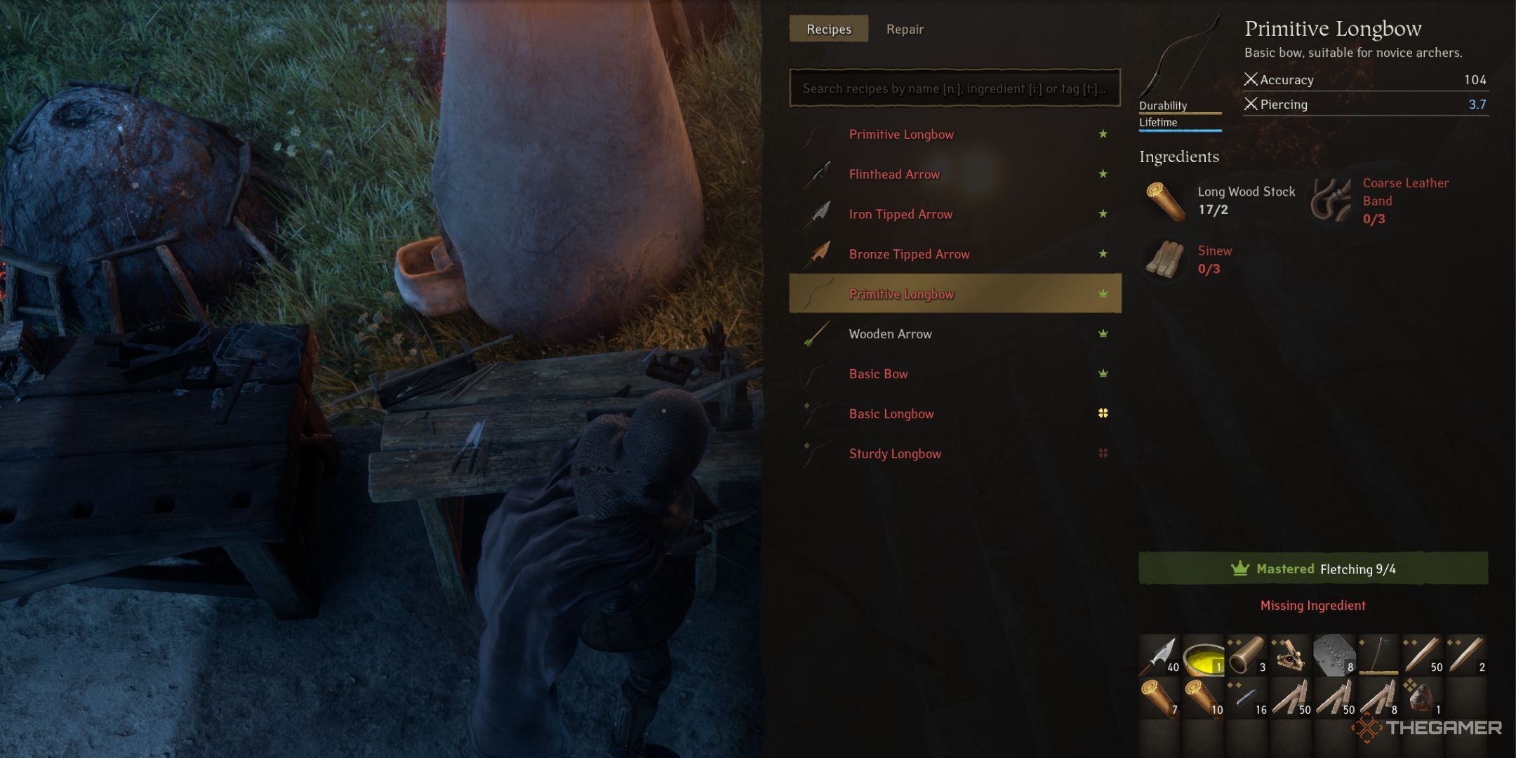 Pax Dei Recipes In Basic Fletching Workbench