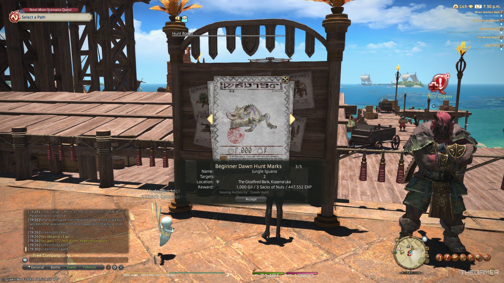 Perusing the Hunt Mark board in Dawntrail in Final Fantasy 14.