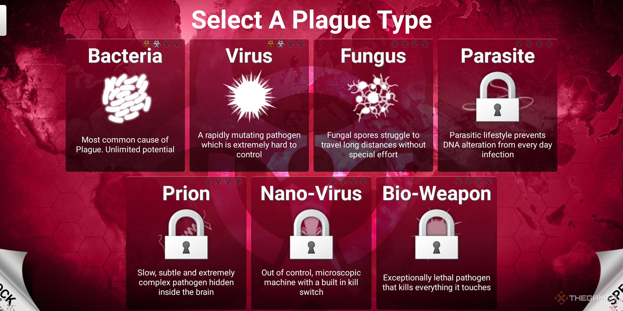 صفحه انتخاب طاعون در Plague Inc