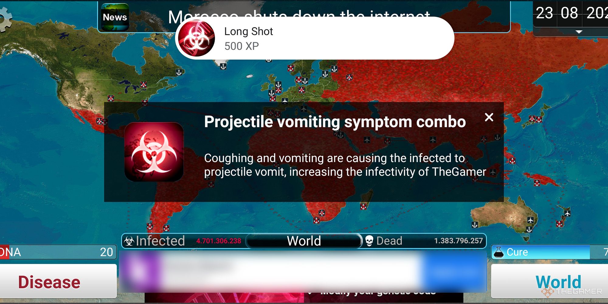 پلیر ترکیبی از Projectile Vomiting را در Plague Inc باز می کند