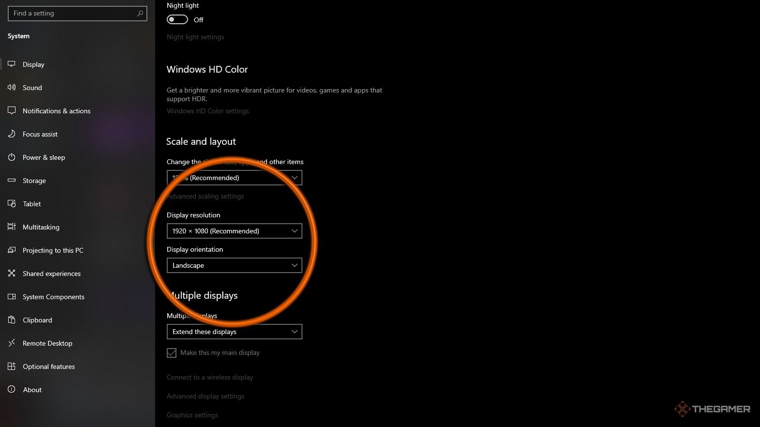 The display settings screen for Windows, highlighting the default resolution of the computer's monitor.