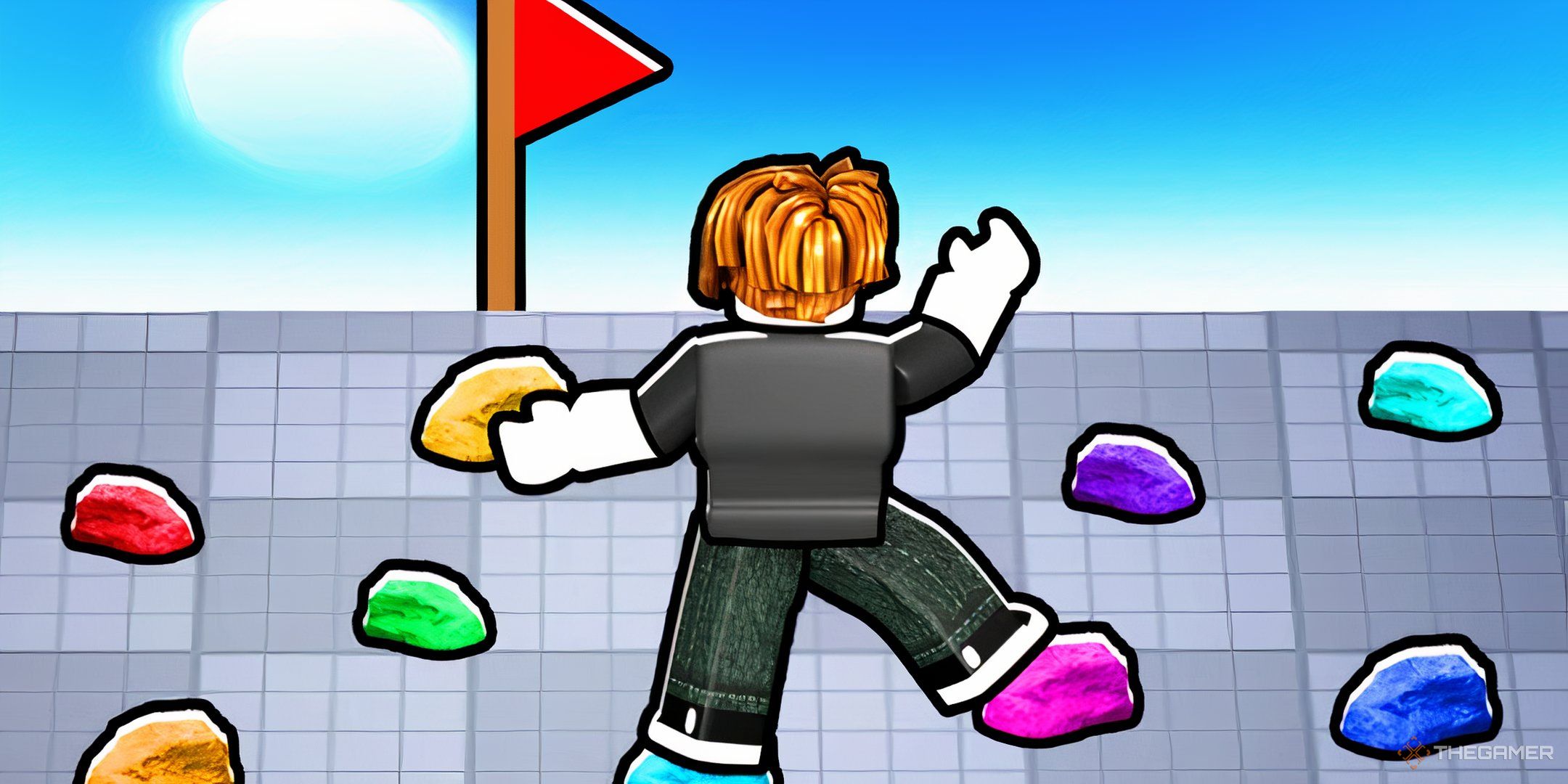 A player skillfully climbing a rock wall in Rock Climb Simulator.