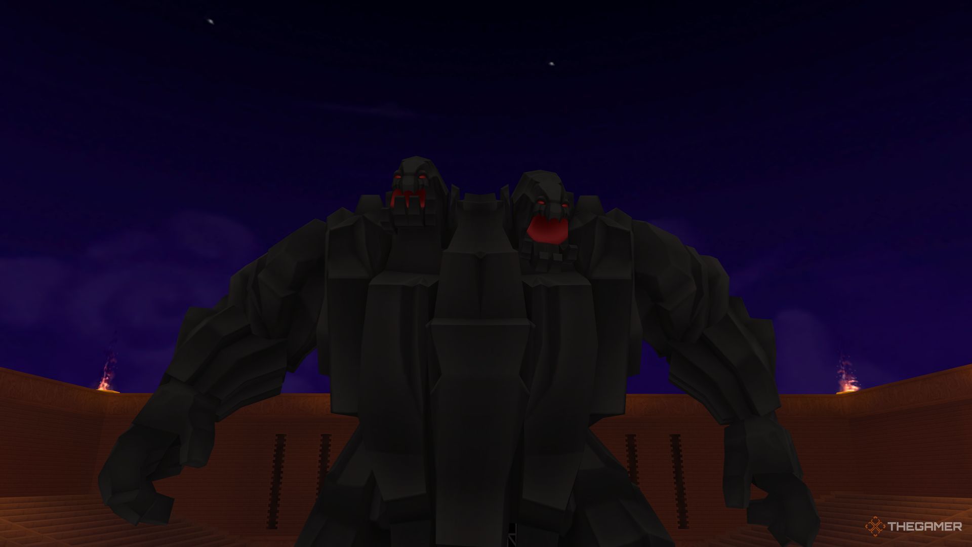 The party preparing to battle against Rock Titan in the Hades Cup at Olympus Colosseum in Kingdom Hearts Final Mix.