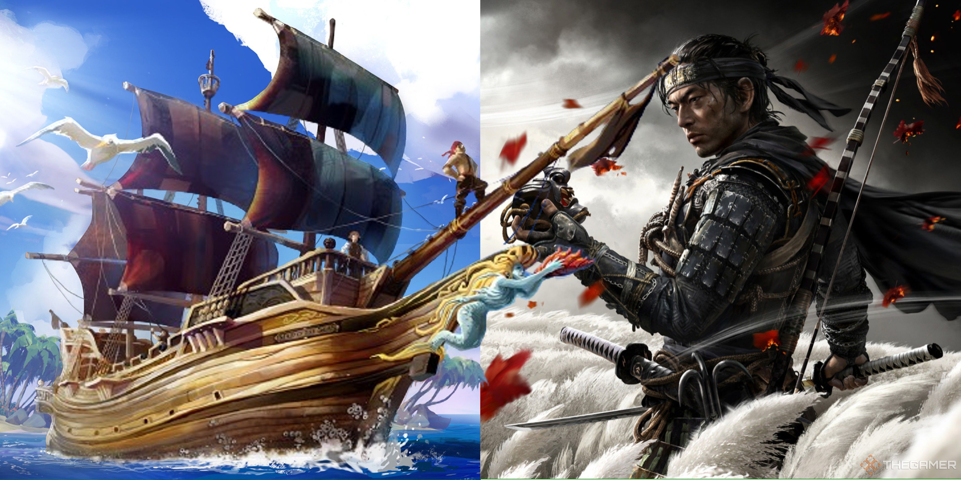 sea of thieves ship and jin in ghost of tsushima