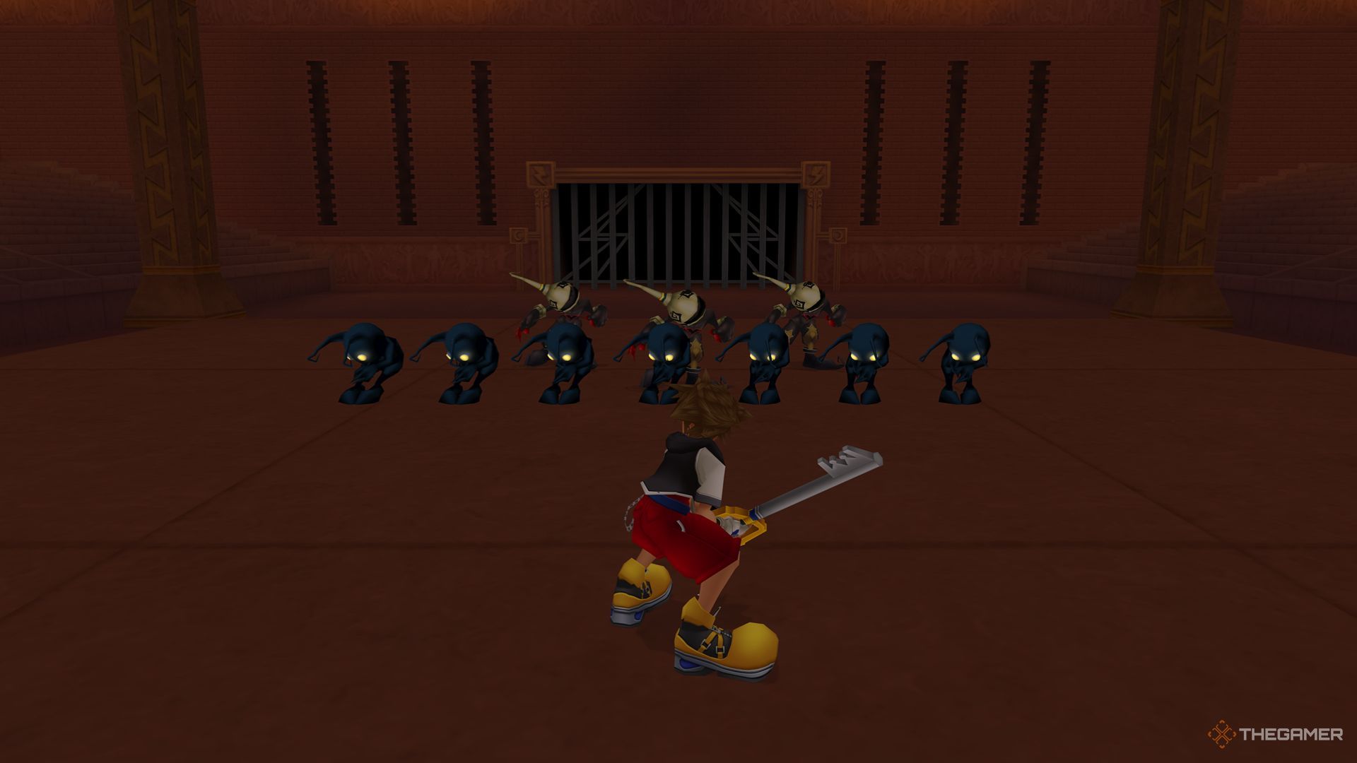 Sora preparing to battle against the Shadow Brothers team in the Hades Cup at Olympus Colosseum in Kingdom Hearts Final Mix.