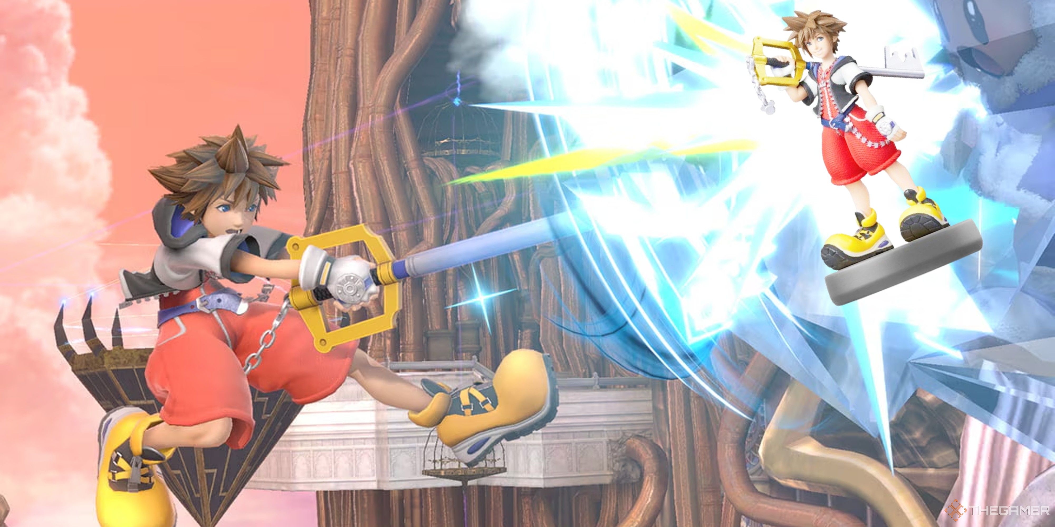 sora in smash ultimate hitting his own amiibo with a keyblade