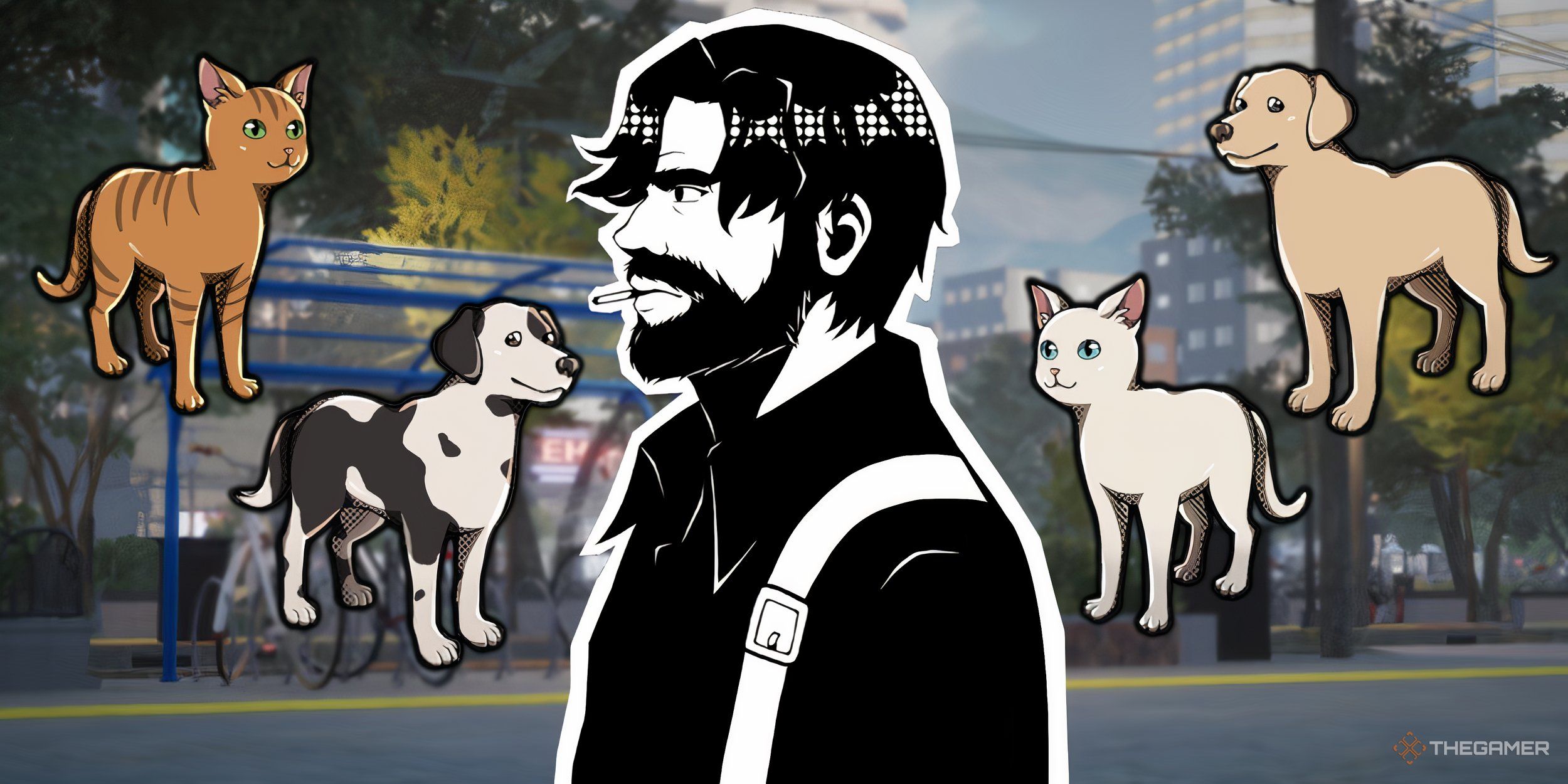 SunnySide Gabe portrait surrounded by pets