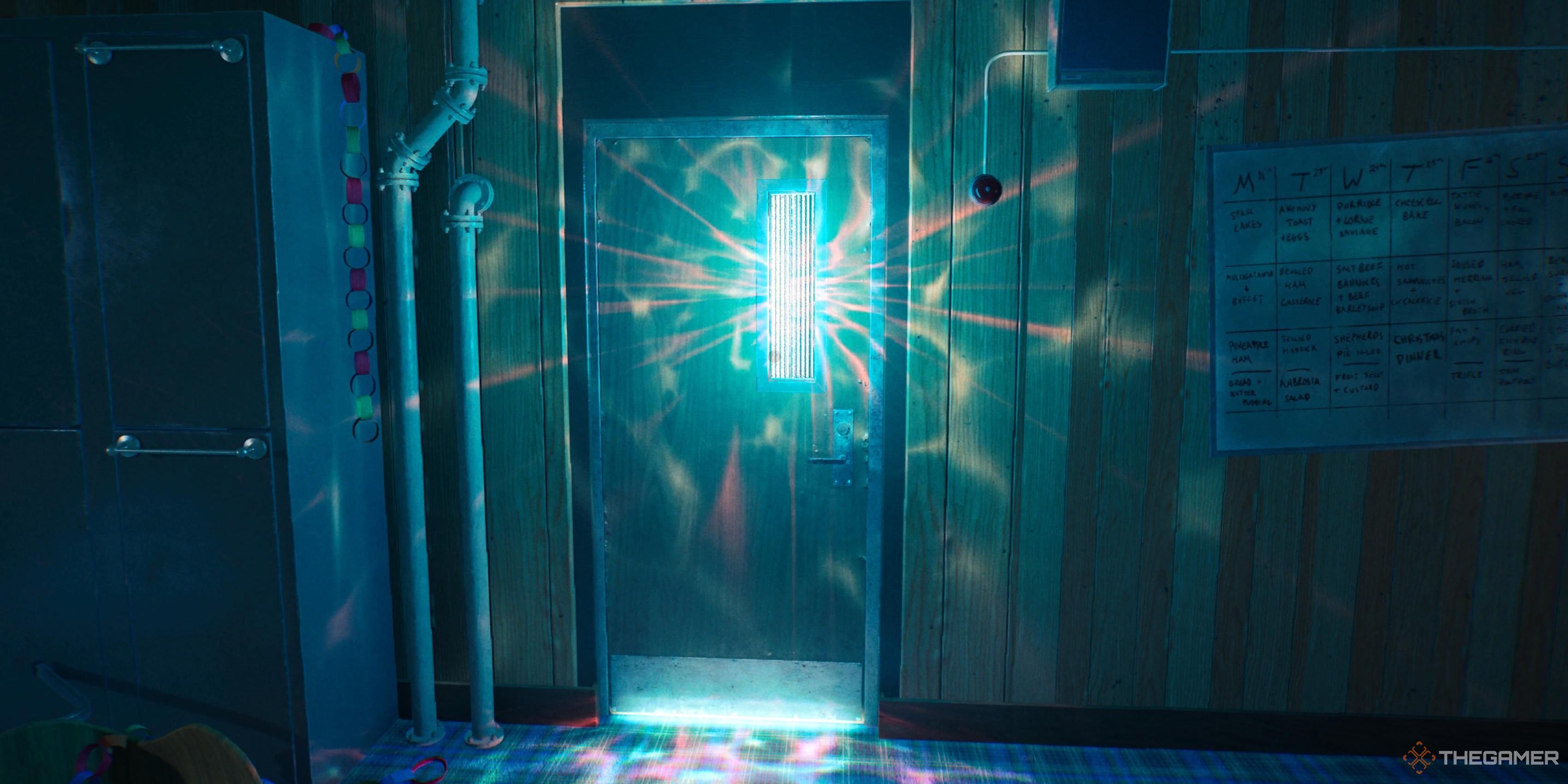 A mysterious glowing door in Still Wakes the Deep