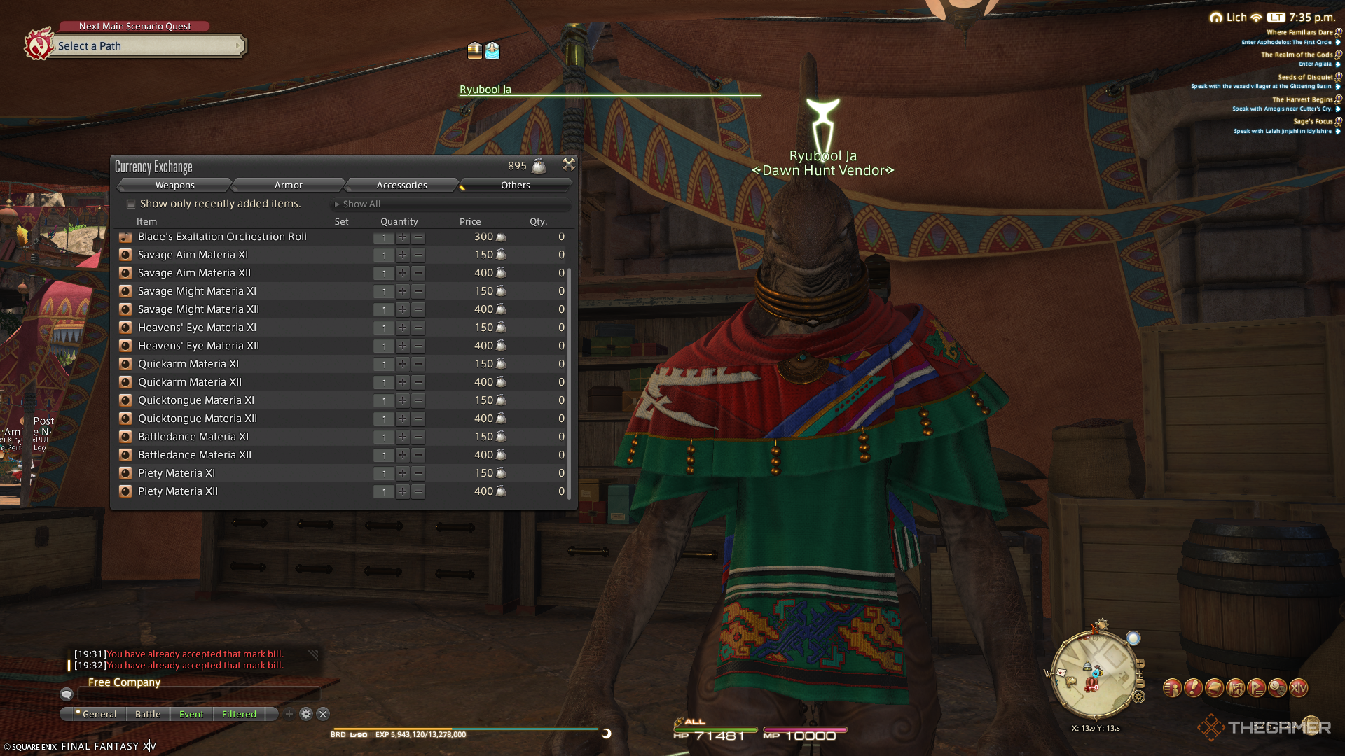 The Dawn Hunts vendors wares in Final Fantasy 14 Dawntrail.