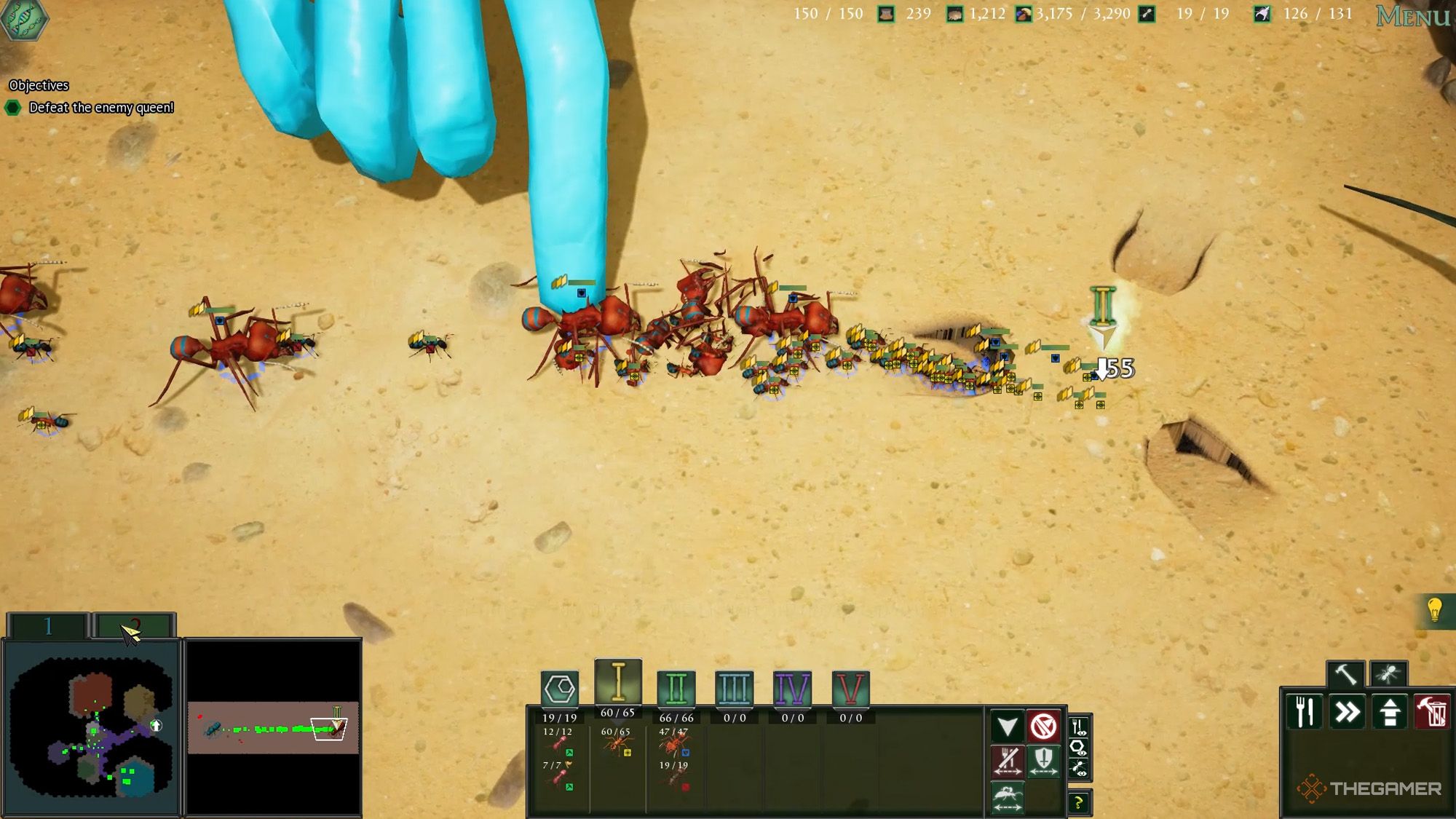 The male scientist kills some ants with his finger in Empires of the Undergrowth