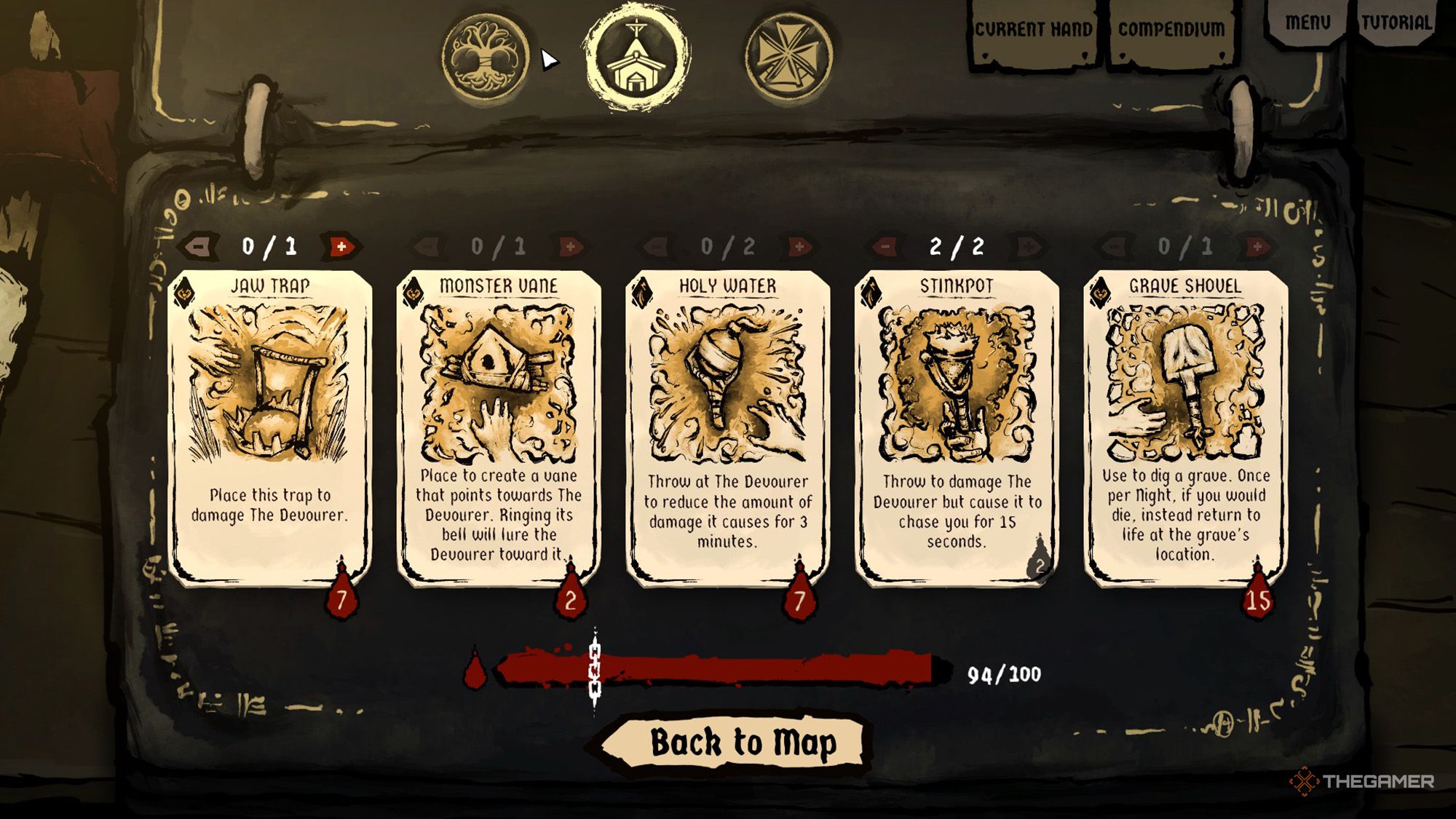 The player is browsing discounted Tool cards in Harvest Hunt