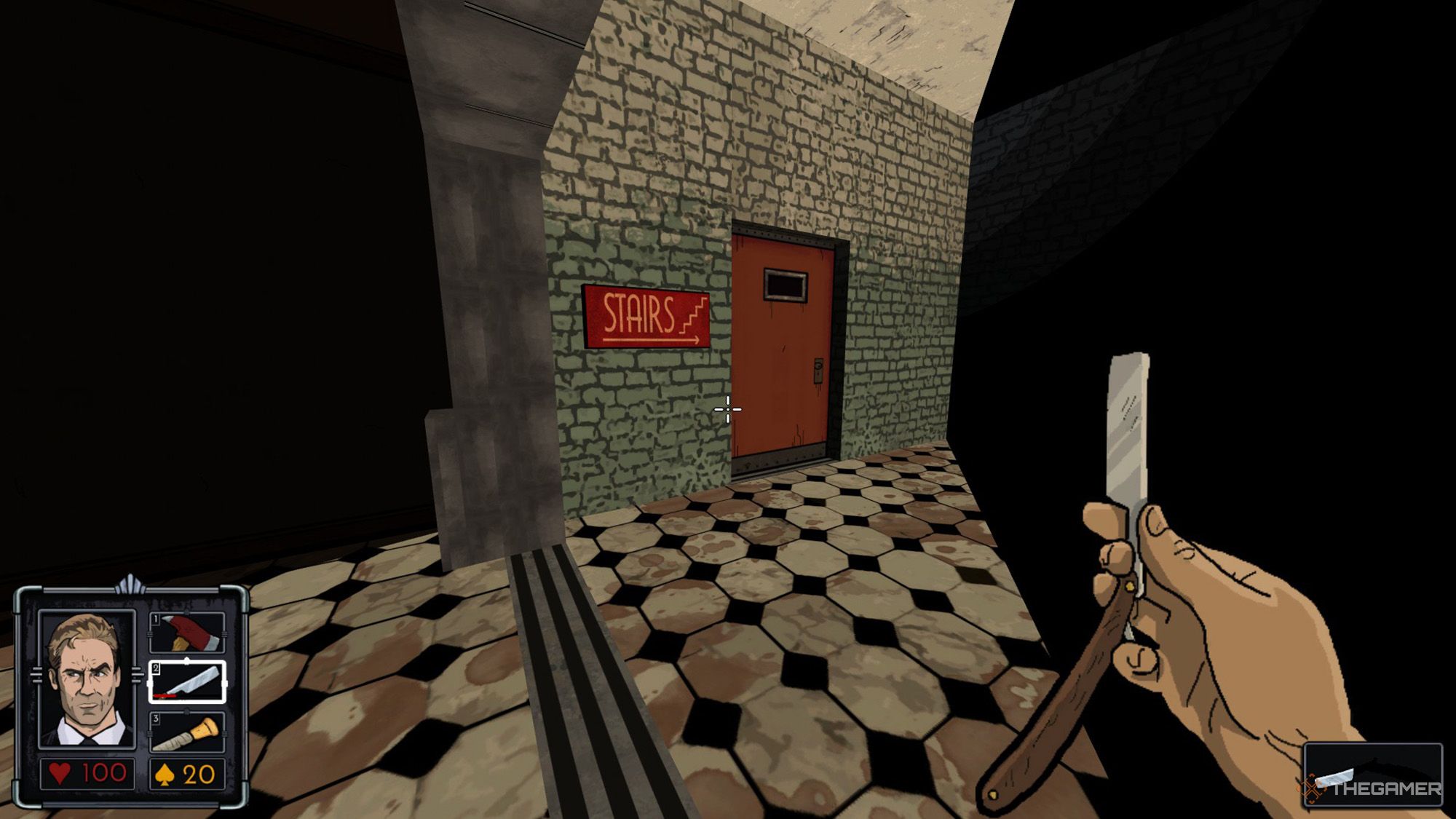 The player is heading towards the fire escape door in Fallen Aces