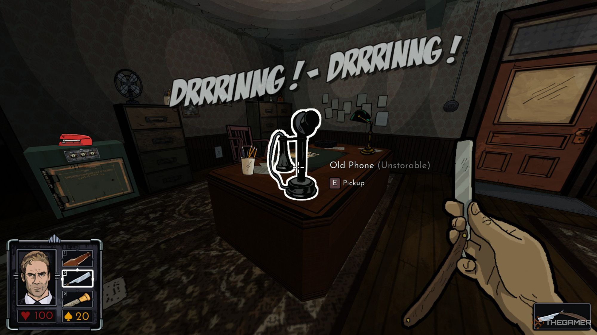 The player moves towards the ringing old phone in Fallen Aces