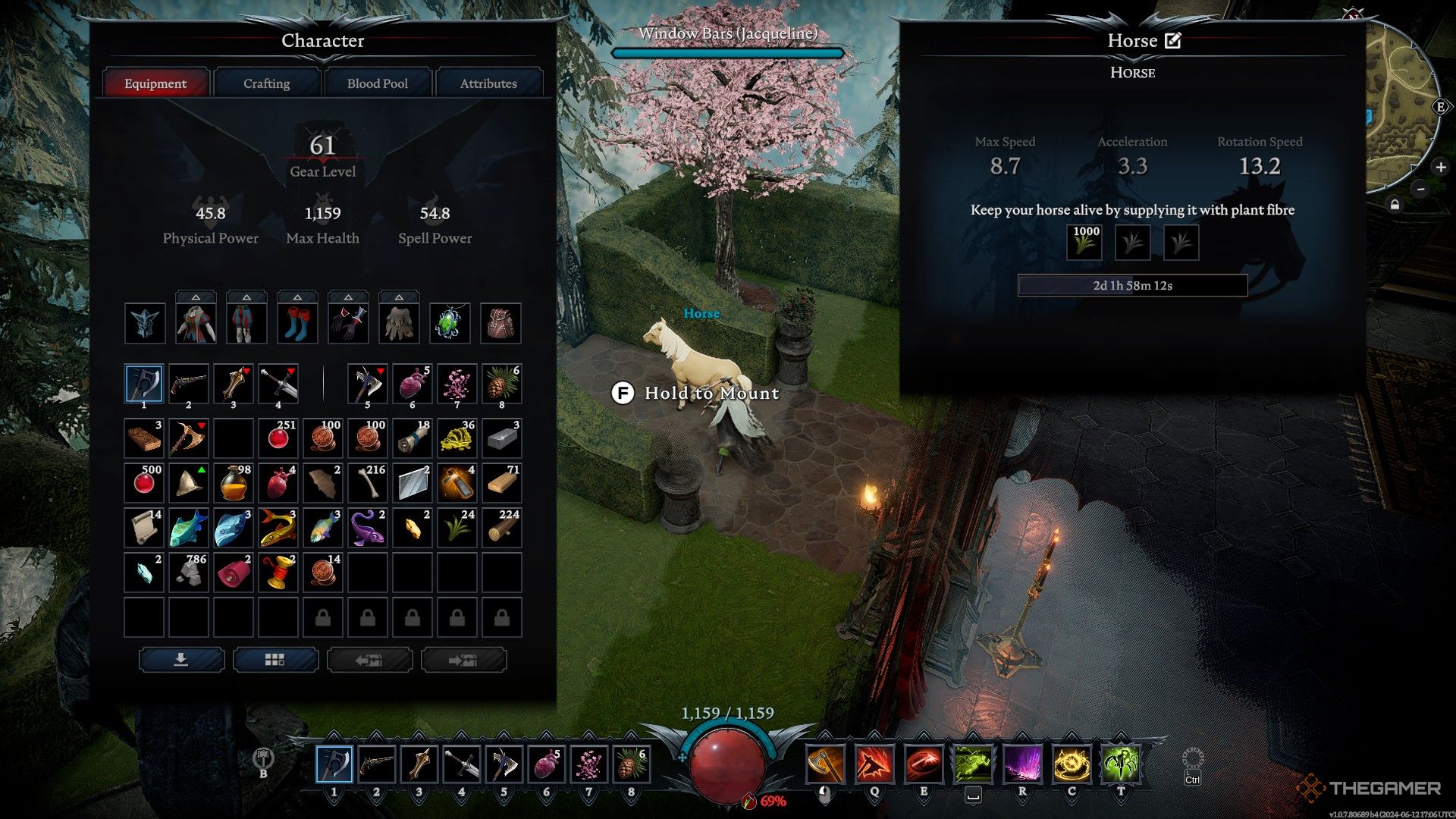 v rising player looking at horse inventory