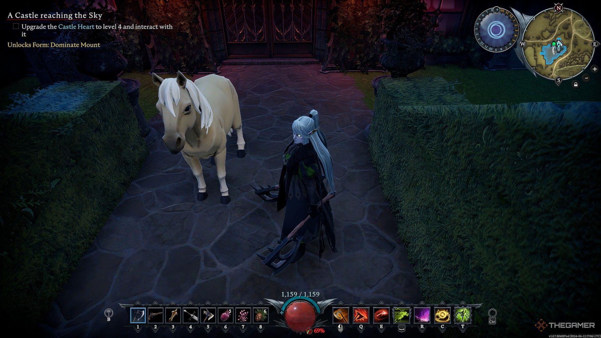 v rising player standing next to horse
