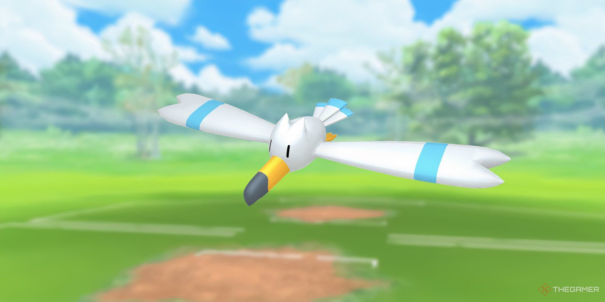 Image of Wingull from Pokemon with the Pokemon Go battlefield as the background