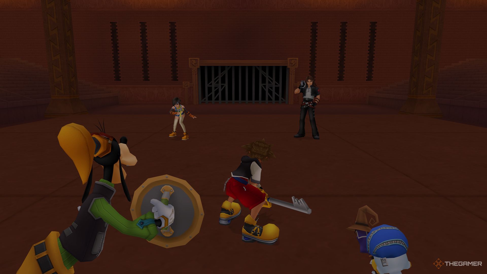 The party preparing to battle against Leon and Yuffie in the Pegasus Cup at Olympus Colosseum in Kingdom Hearts Final Mix.