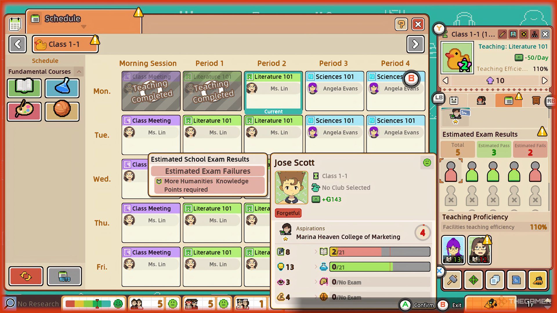 Class Schedule Showing Failing Student And Teacher That Needs Training In Let&rsquo;s School
