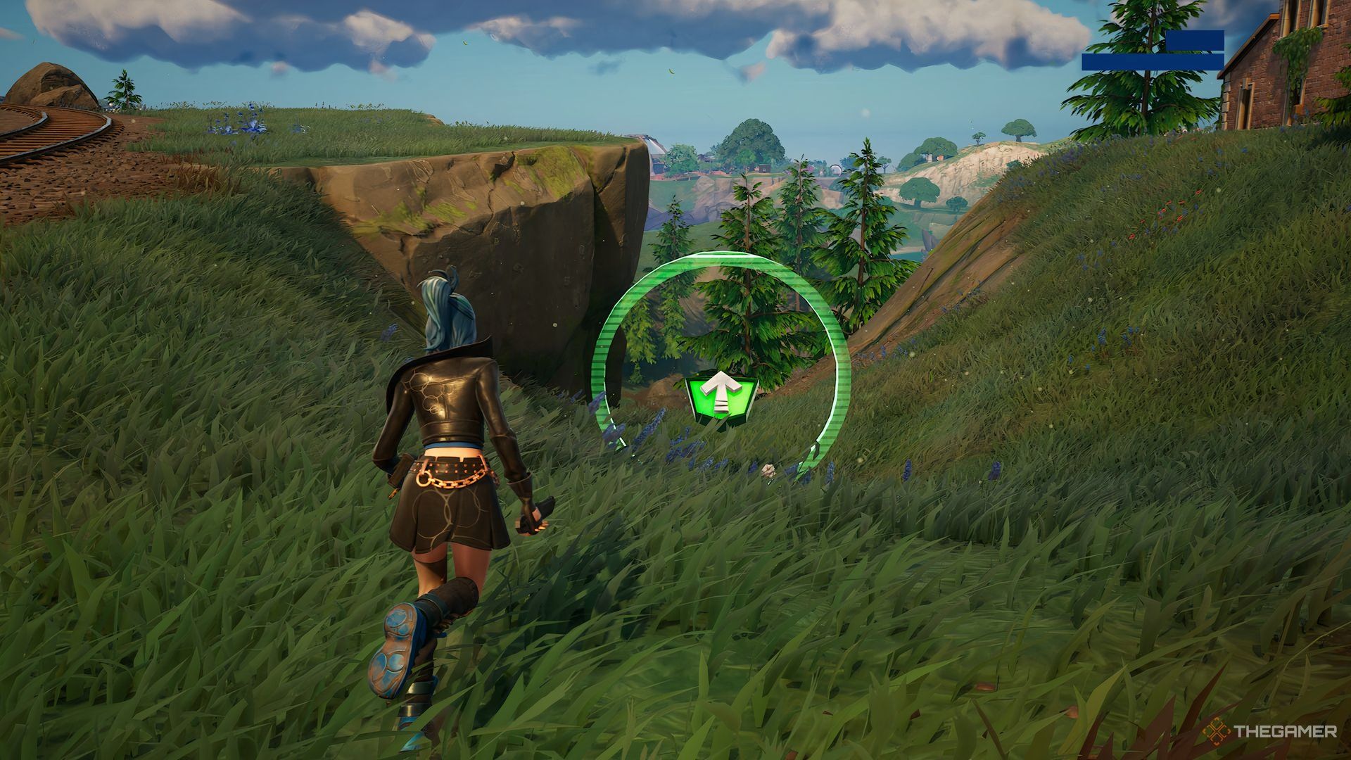 A player running towards a Wastelander Scrap Token near Lavish Lair in Fortnite.