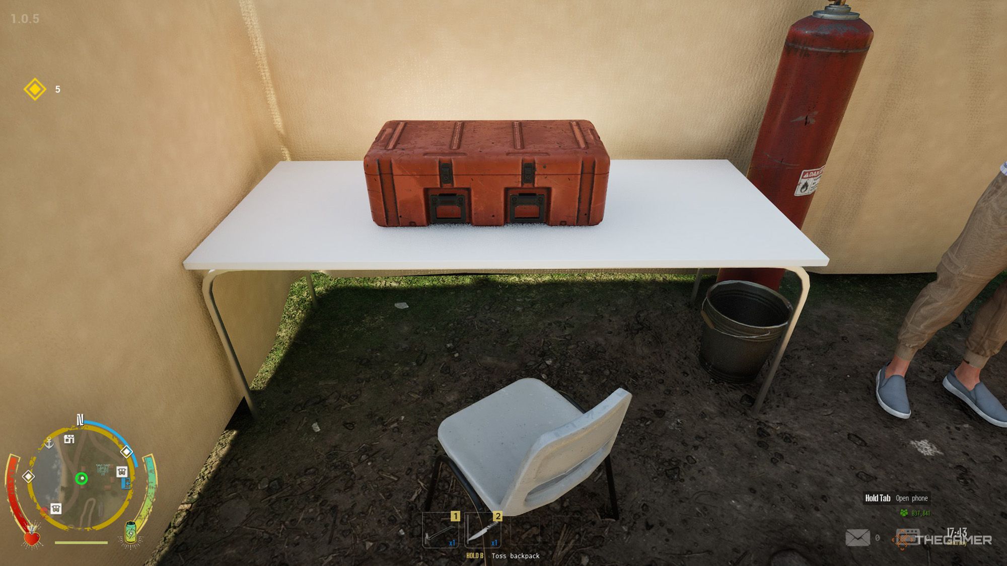 A red suitcase on the white table in Drug Dealer Simulator 2.