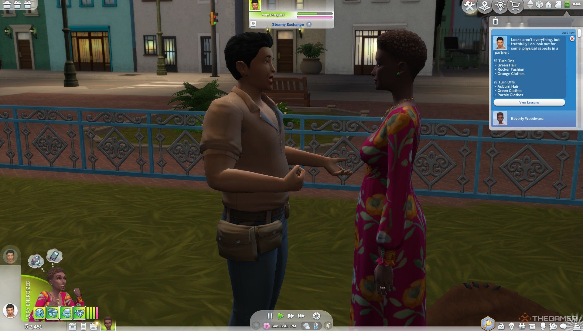 A Sim sharing their Turn-Ons and Turn-Offs in The Sims 4 Lovestruck.