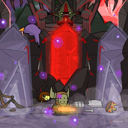 Barbarian is standing in the final battle in Castle Crashers.