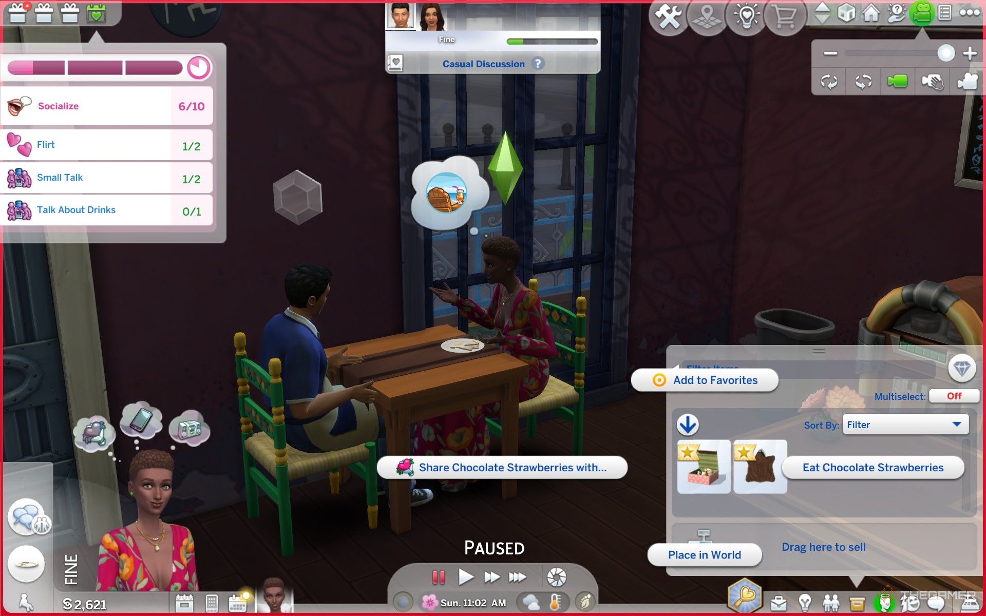 Choosing the option to share chocolates with a date in The Sims 4 Lovestruck.