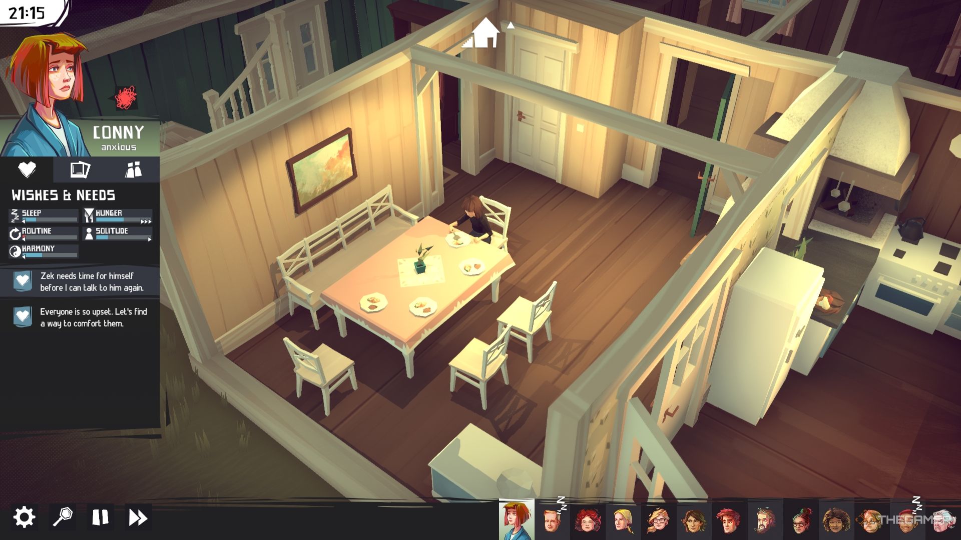 Closer The Distance Conny eating alone at the dinner table in her house.