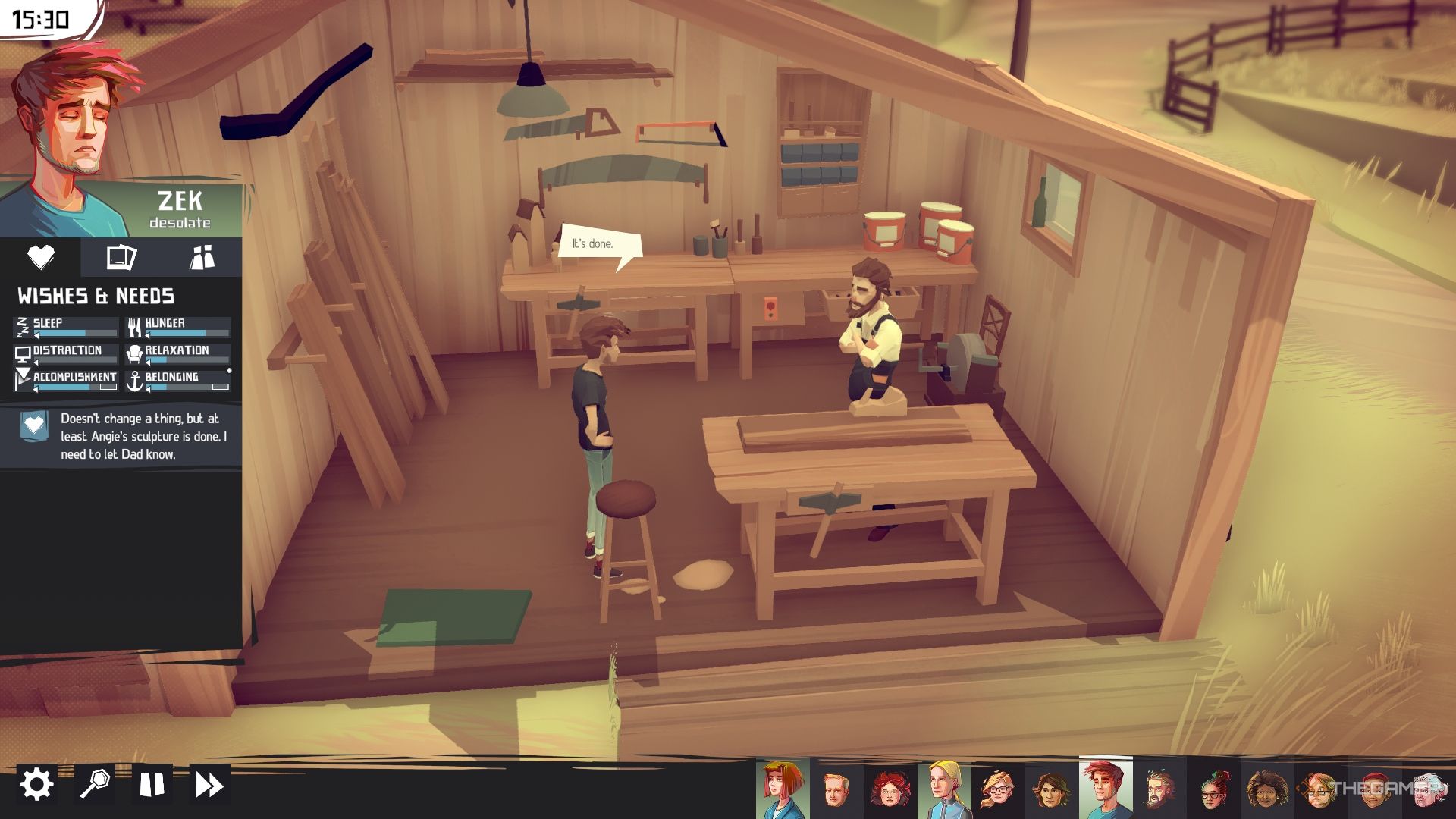 Closer The Distance Zek tells Melville he finished the memorial sculpture in the workshop.