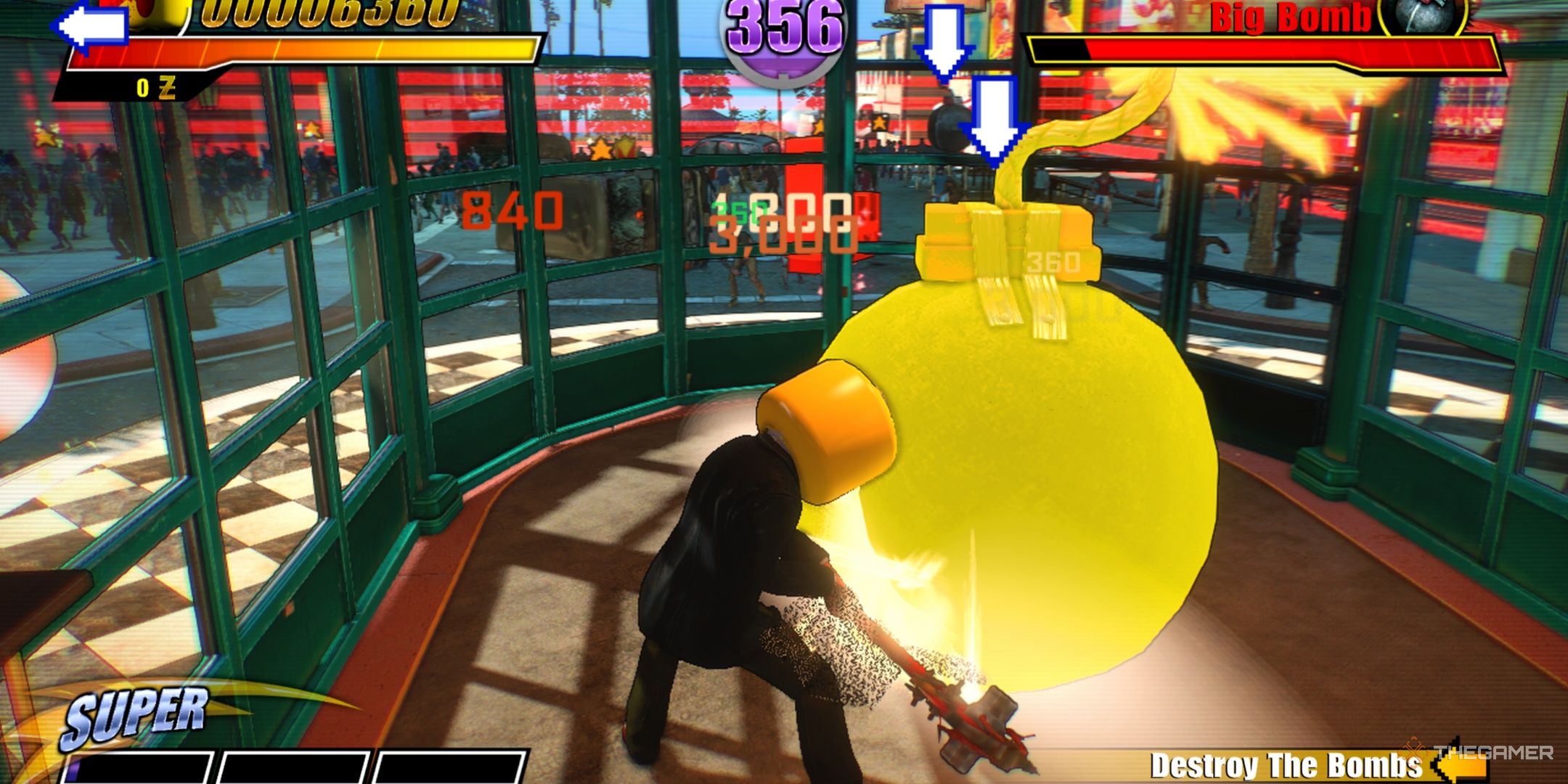 Destroying a bomb in Dead Rising 3's Super Ultra Arcade Remix Hyper Edition DLC